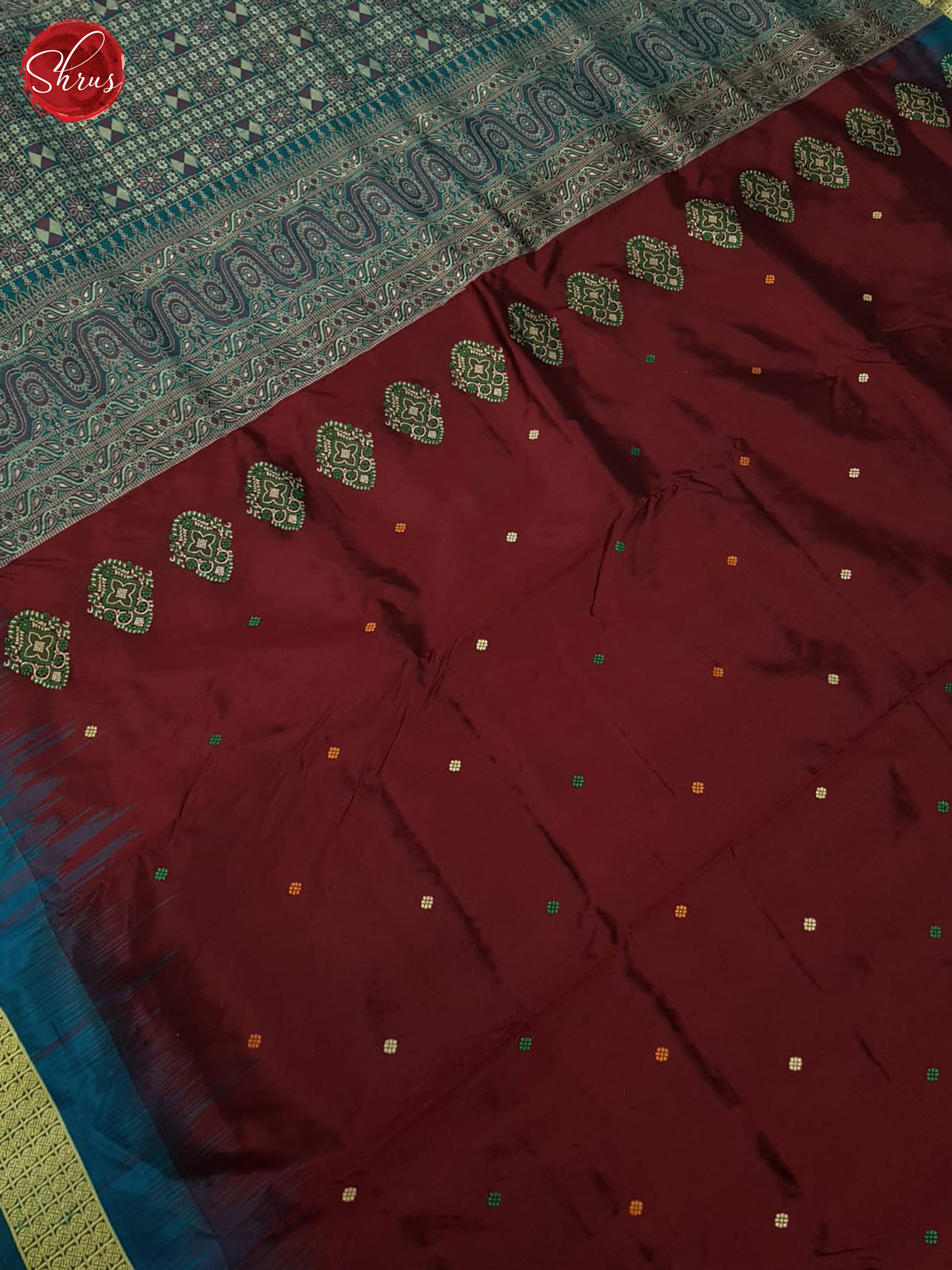 Arakku Maroon And Peacock Green-Odisha sambalpuri silk saree - Shop on ShrusEternity.com