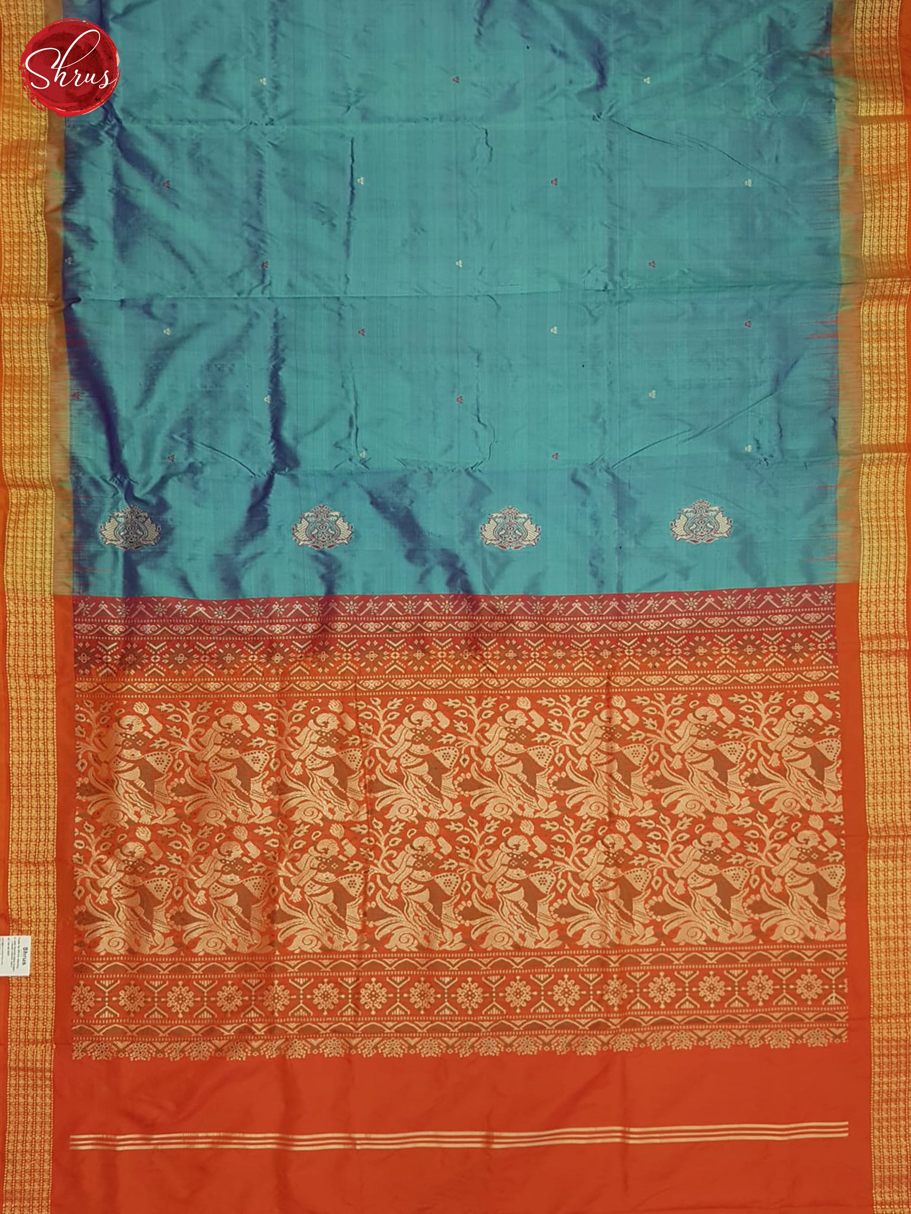 Blue And Orange-Odisha Sambalpuri Silk Saree - Shop on ShrusEternity.com