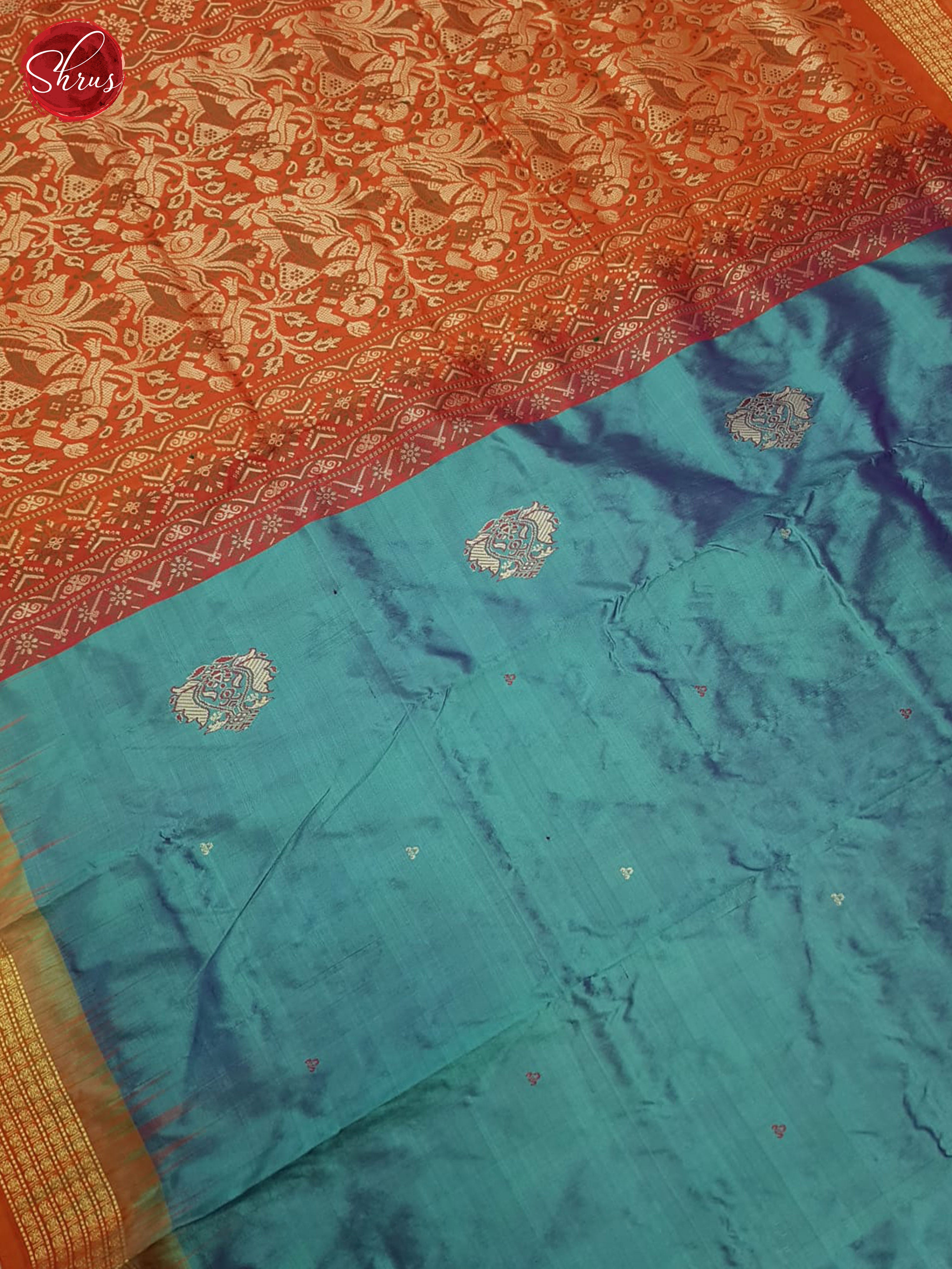 Blue And Orange-Odisha Sambalpuri Silk Saree - Shop on ShrusEternity.com