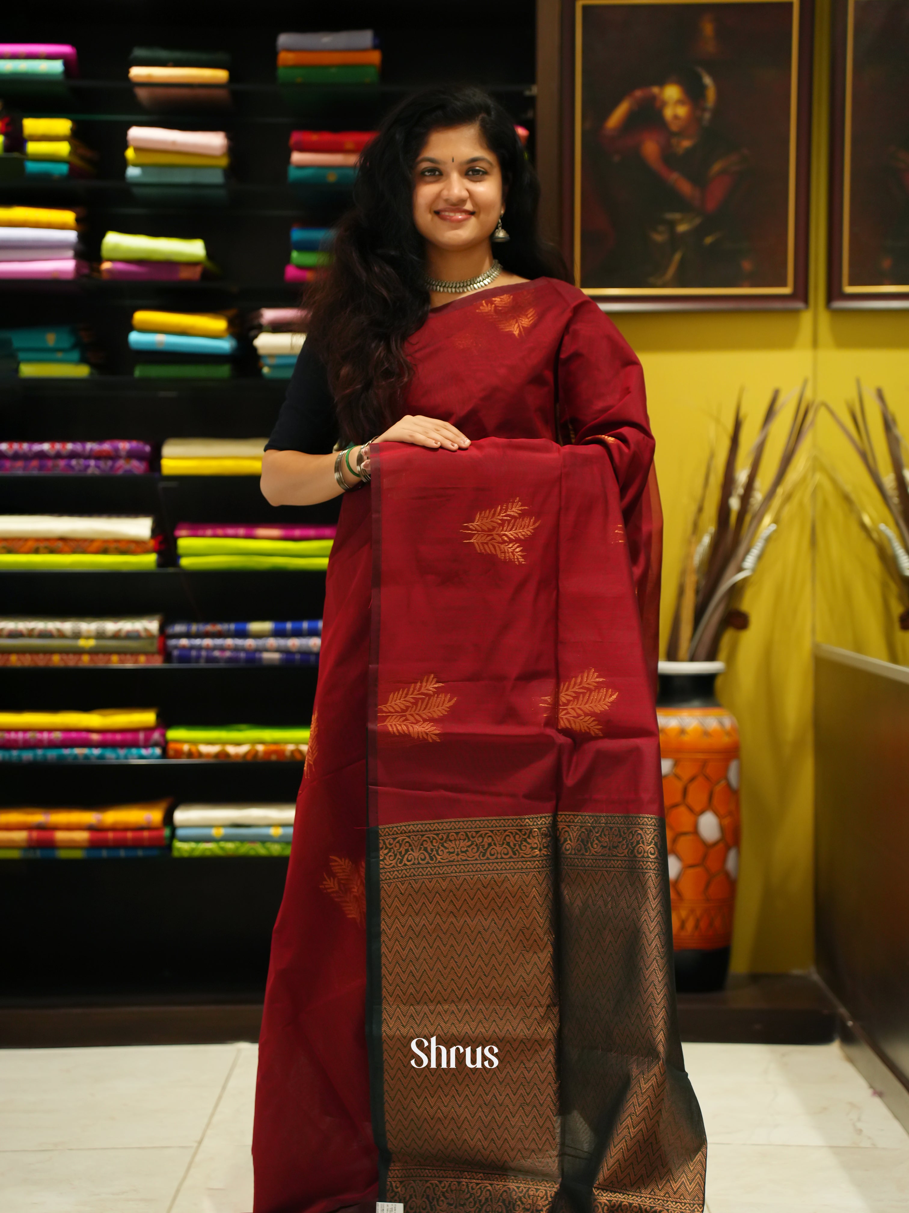 Red And Green-Semi silk cotton saree - Shop on ShrusEternity.com
