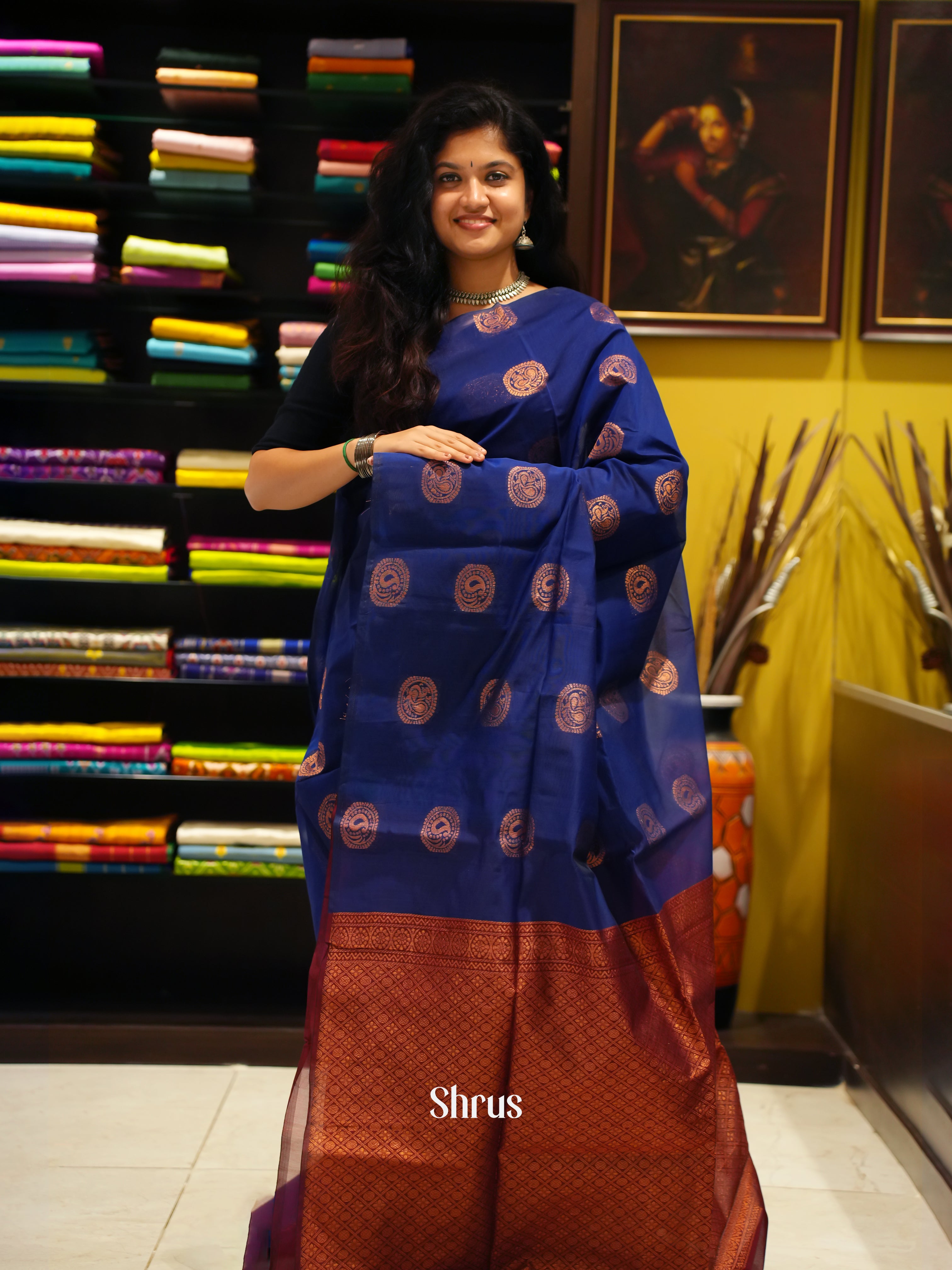 Blue And Araku Maroon-Semi Silk cotton saree - Shop on ShrusEternity.com