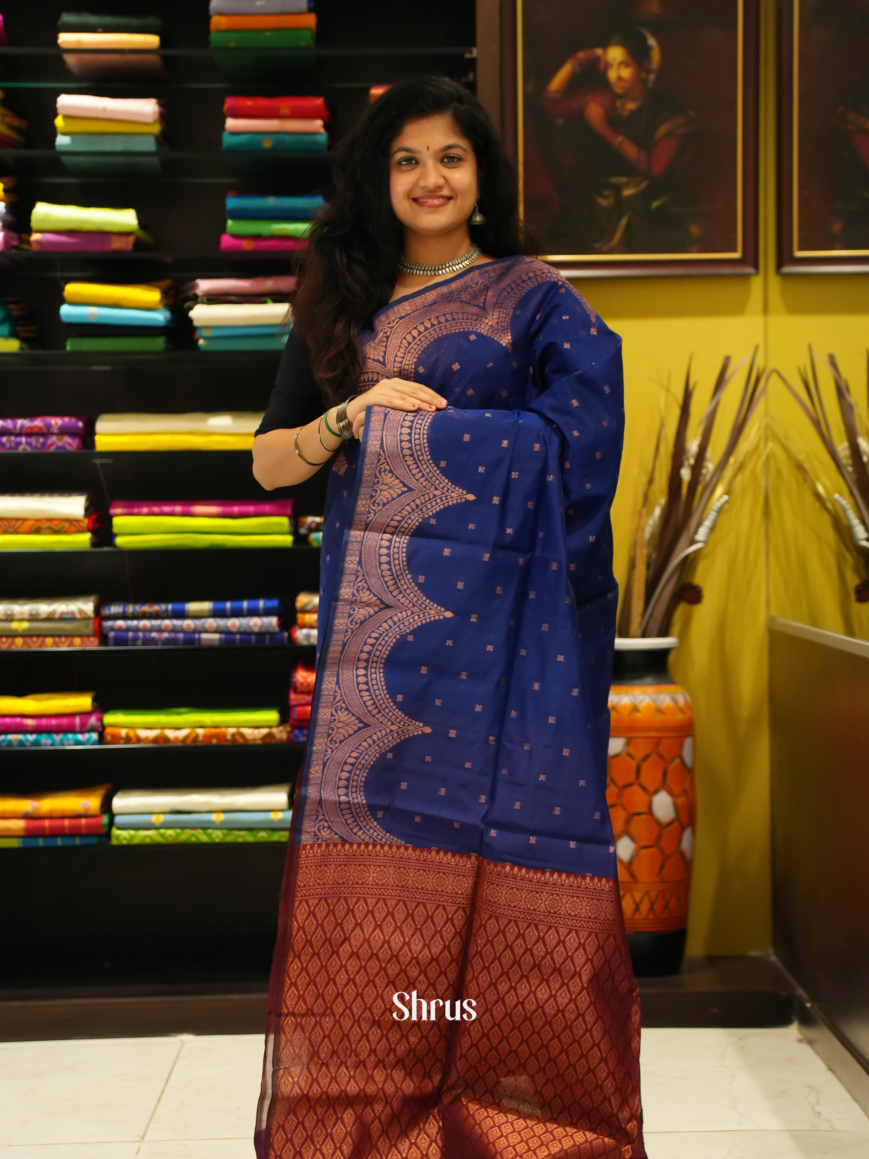 Blue And Araku Maroon-Semi silk cotton saree - Shop on ShrusEternity.com