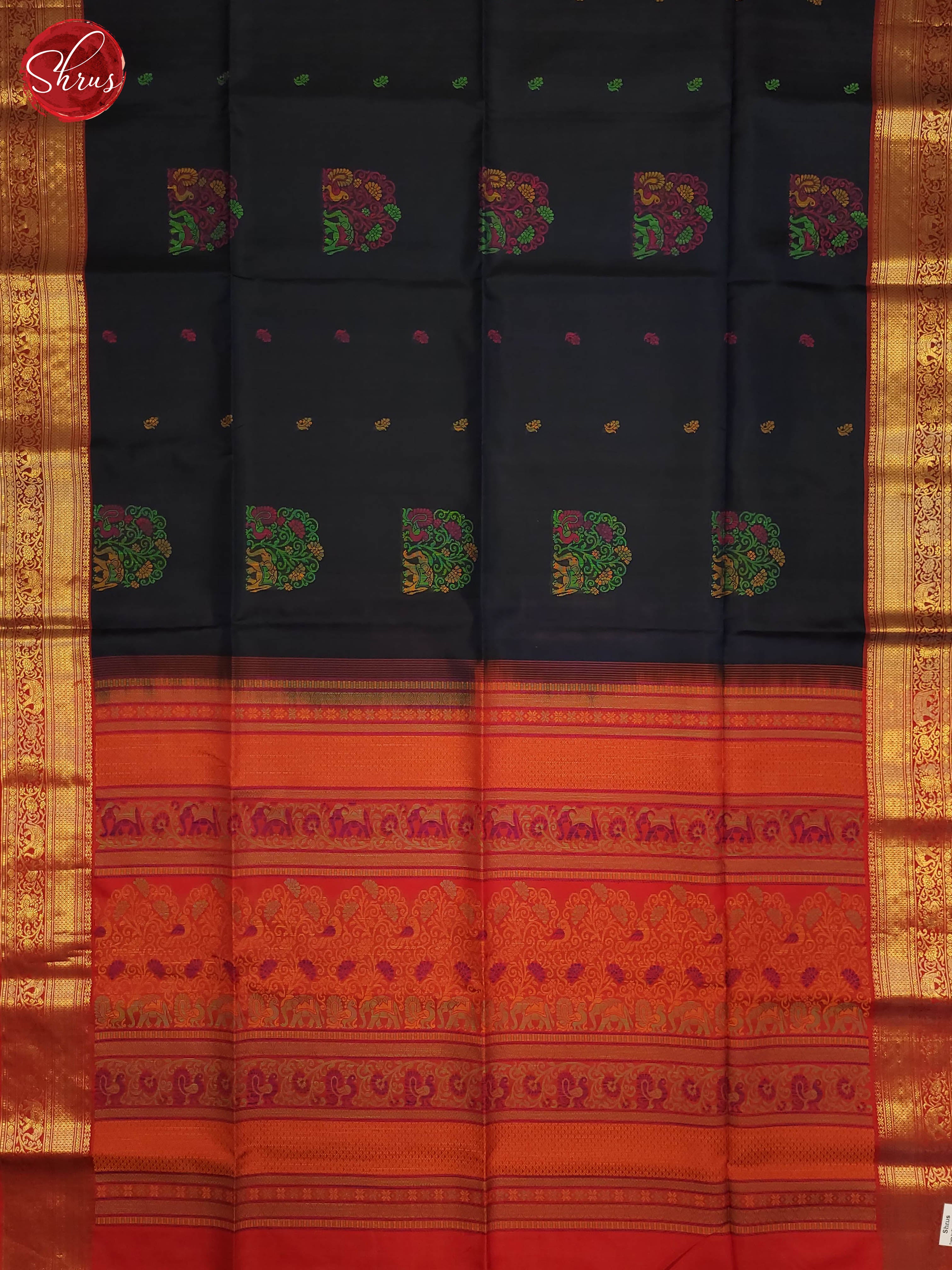 Black and Orange-Soft Silk Saree - Shop on ShrusEternity.com