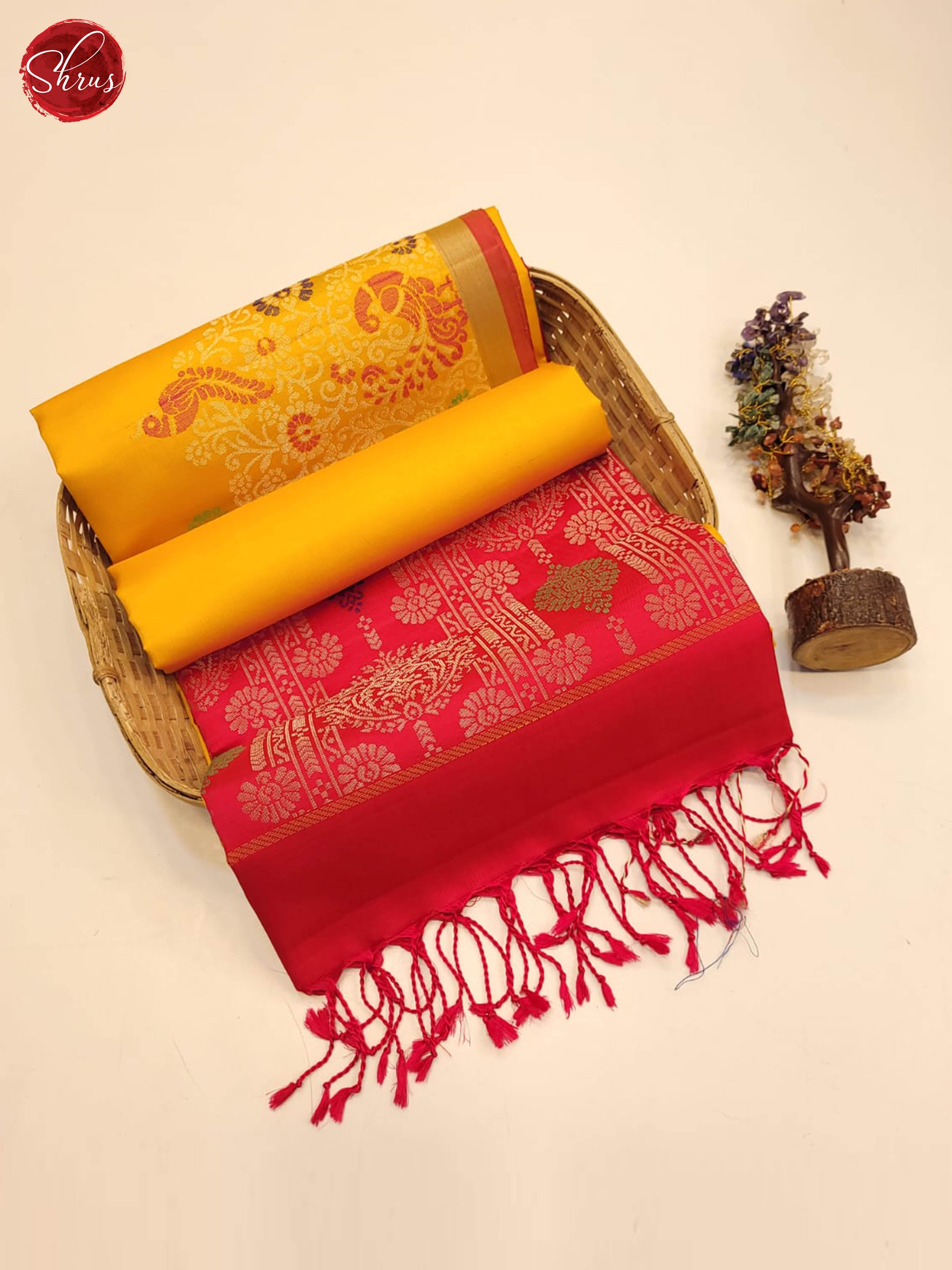 Yellow and Red- Soft Silk saree - Shop on ShrusEternity.com