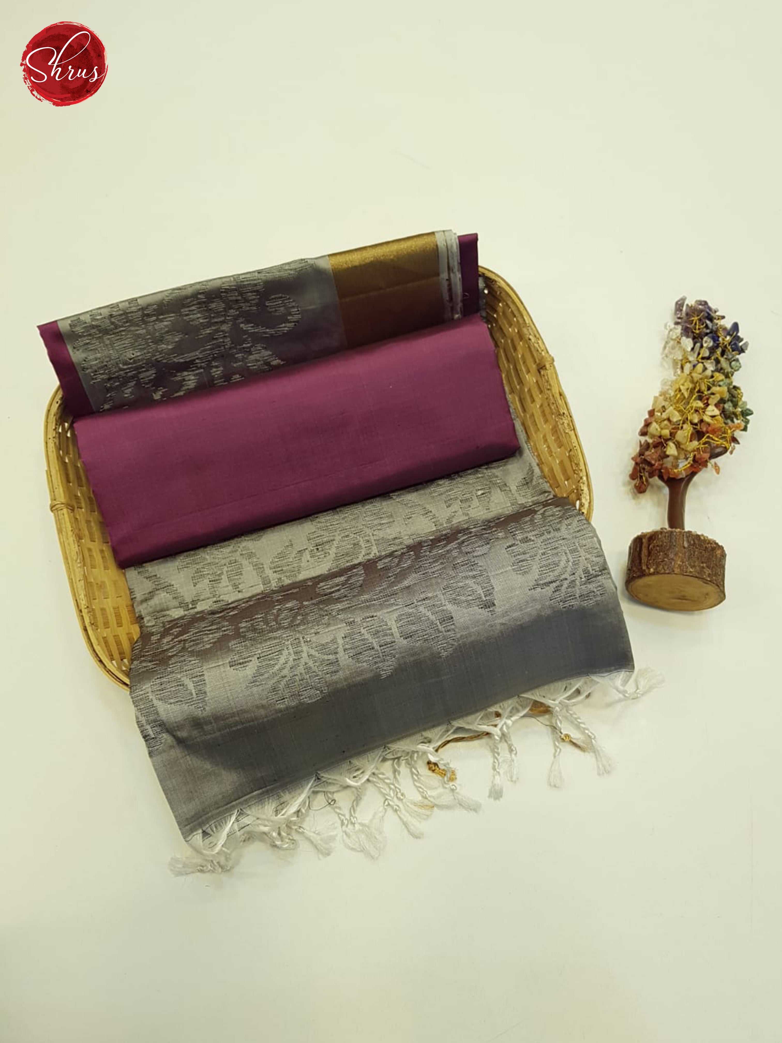 Wine And Grey-Soft silk saree - Shop on ShrusEternity.com