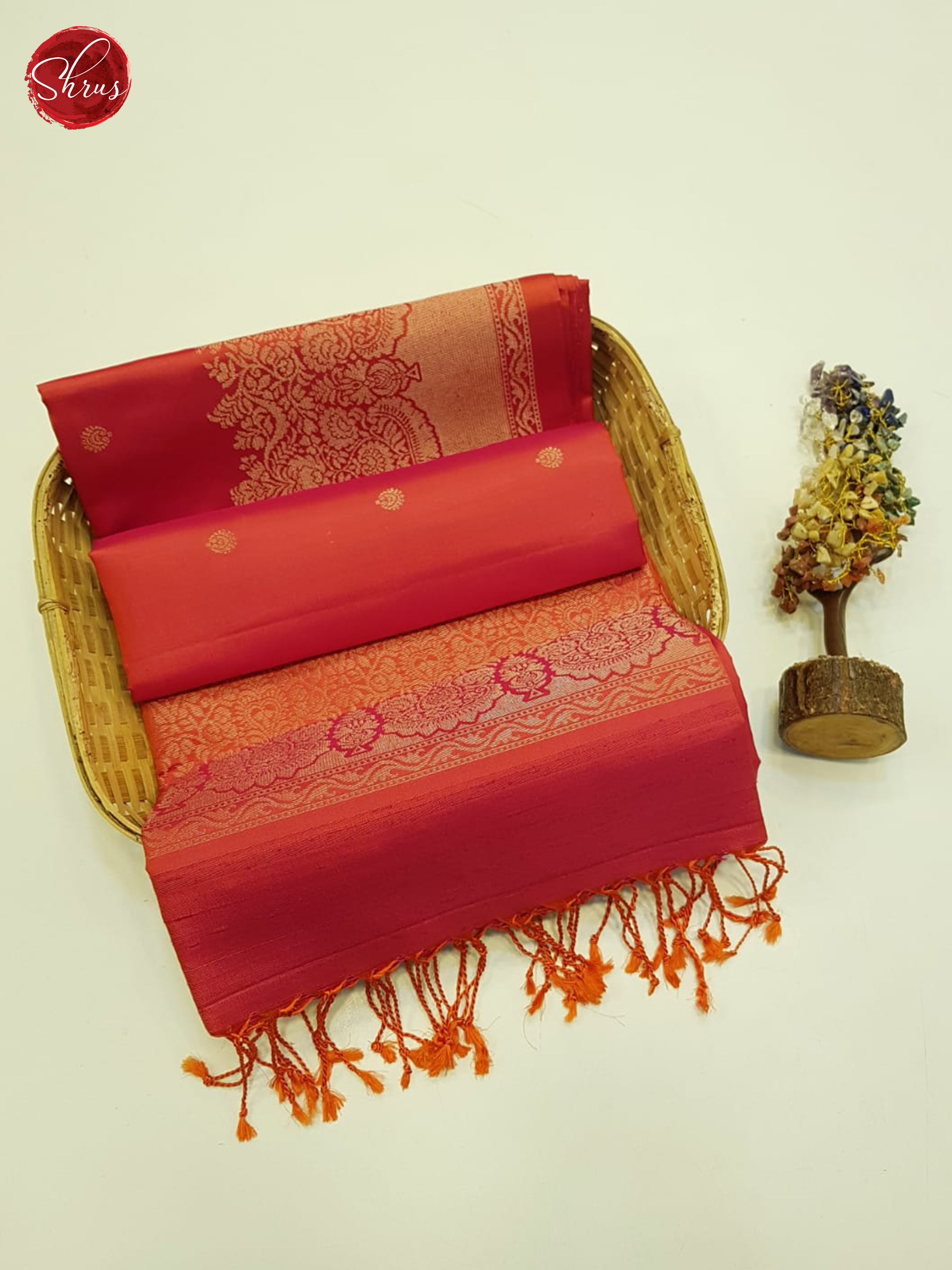 Orangish Pink(Single tone)-Soft silk saree - Shop on ShrusEternity.com