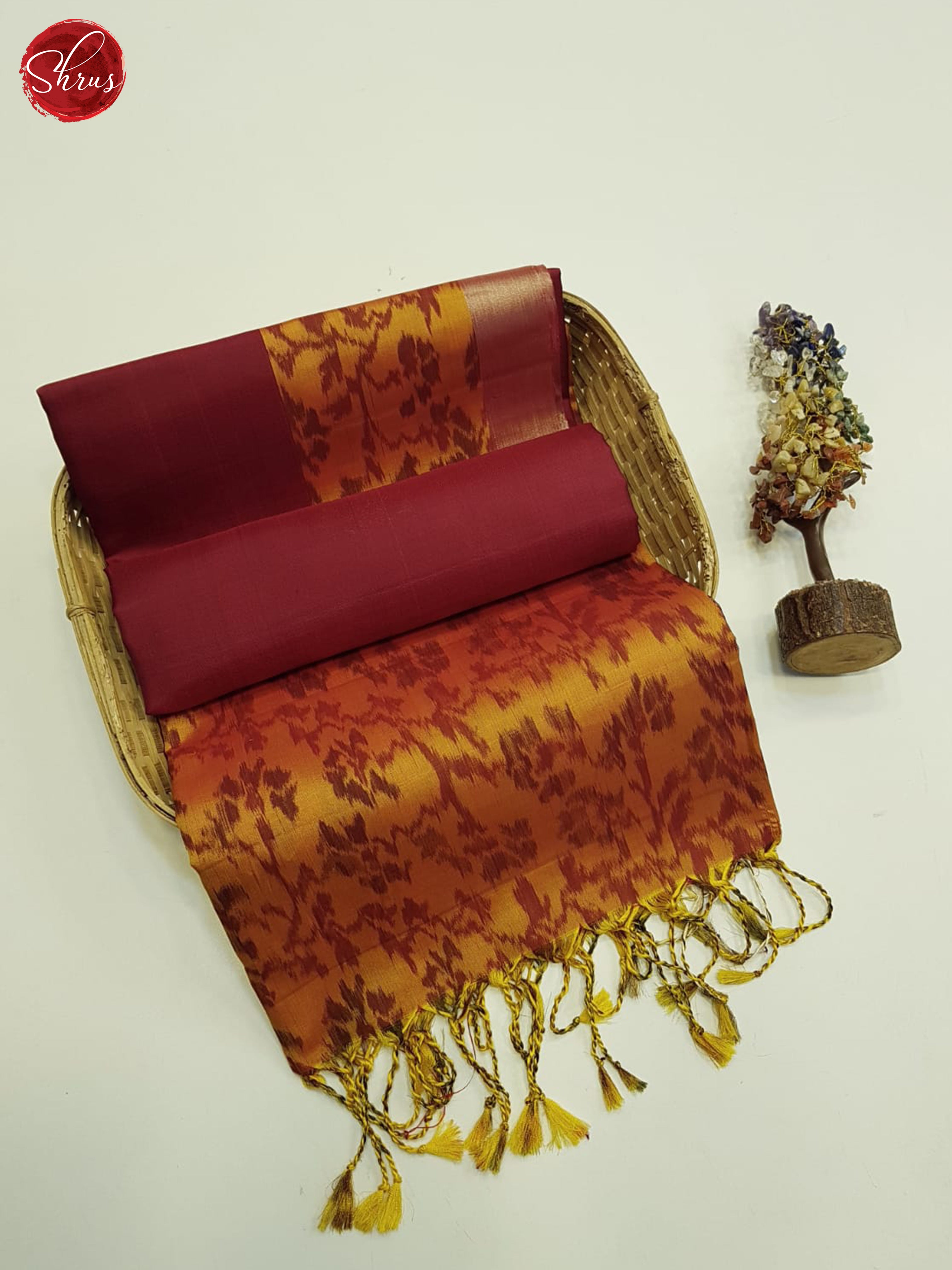 Araku Maroon And Mustard-Soft Silk saree - Shop on ShrusEternity.com