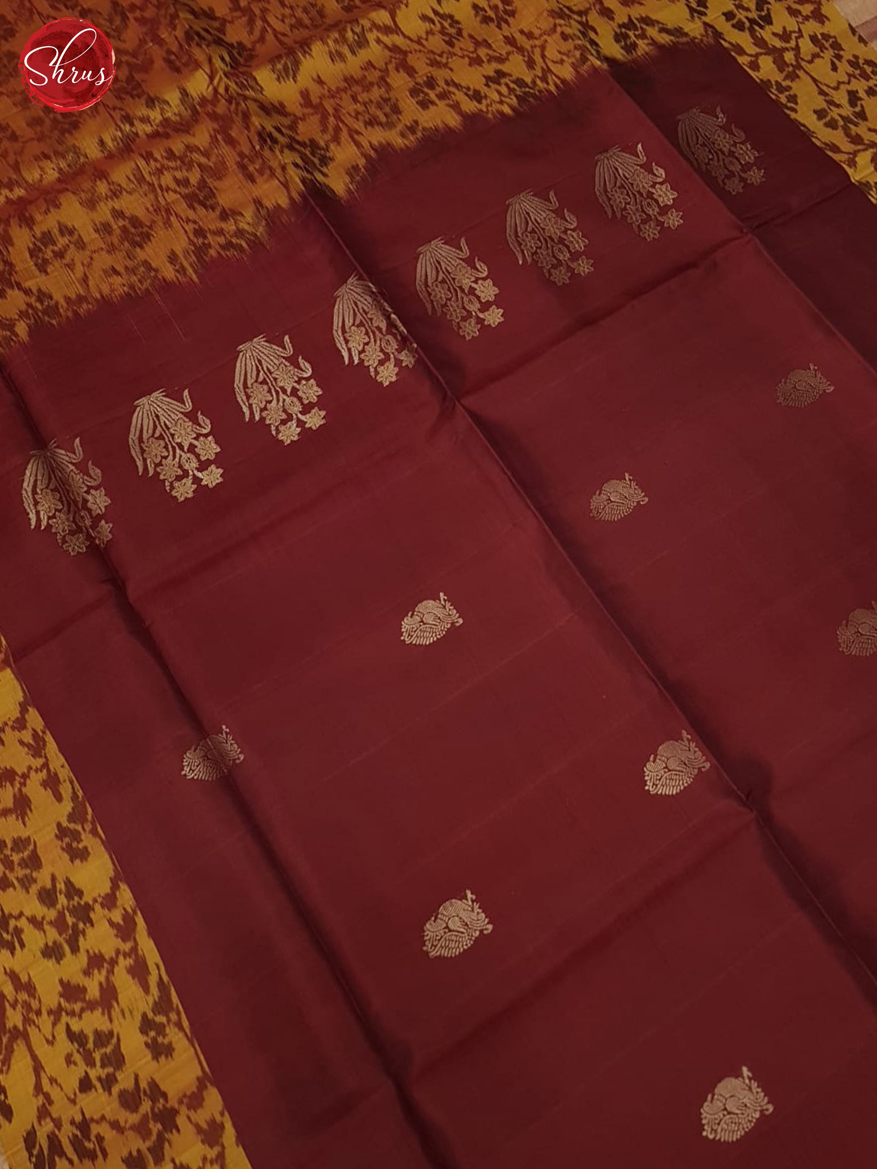 Araku Maroon And Mustard-Soft Silk saree - Shop on ShrusEternity.com