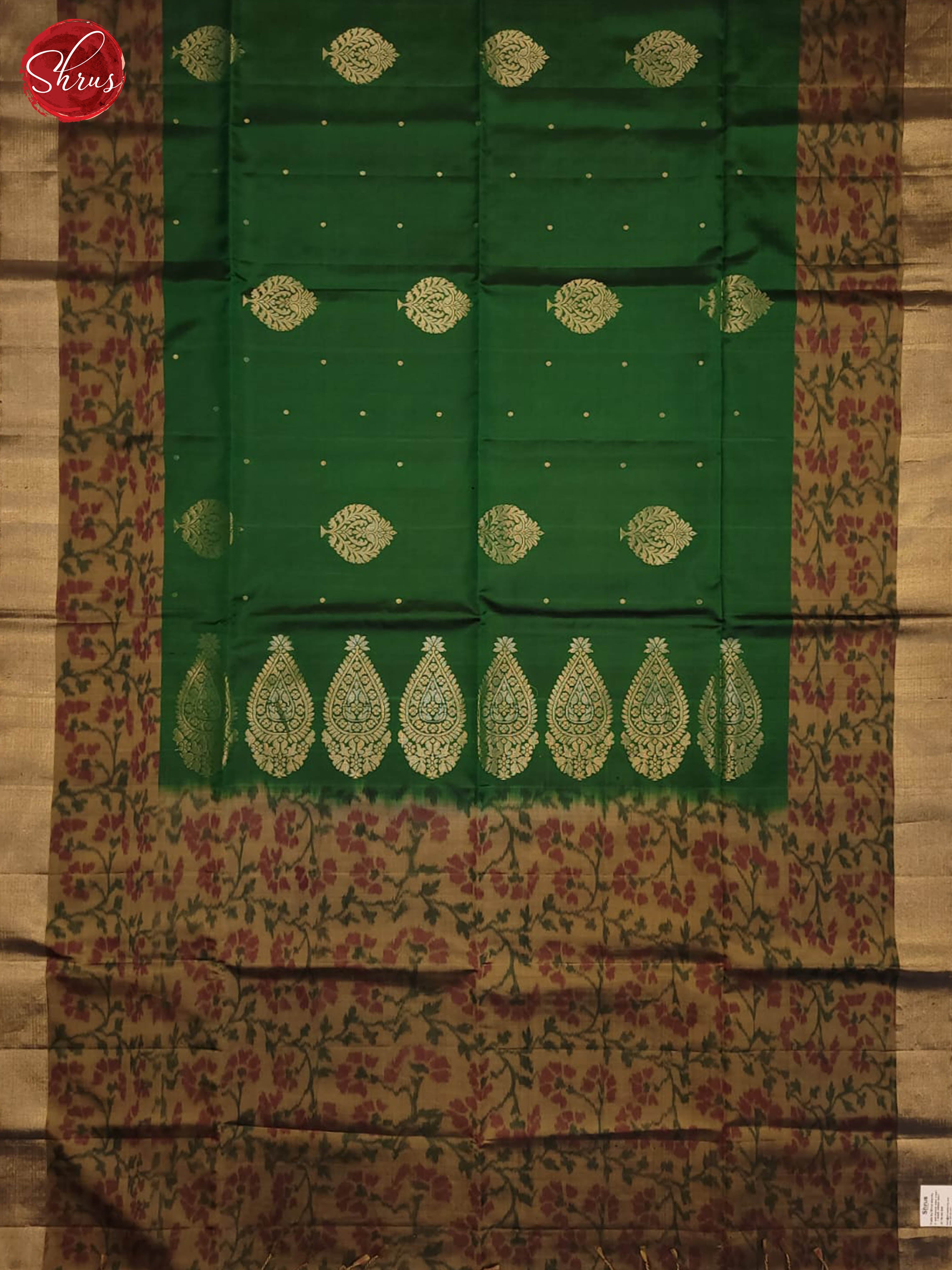 bottle green and beige- Soft Silk Saree - Shop on ShrusEternity.com