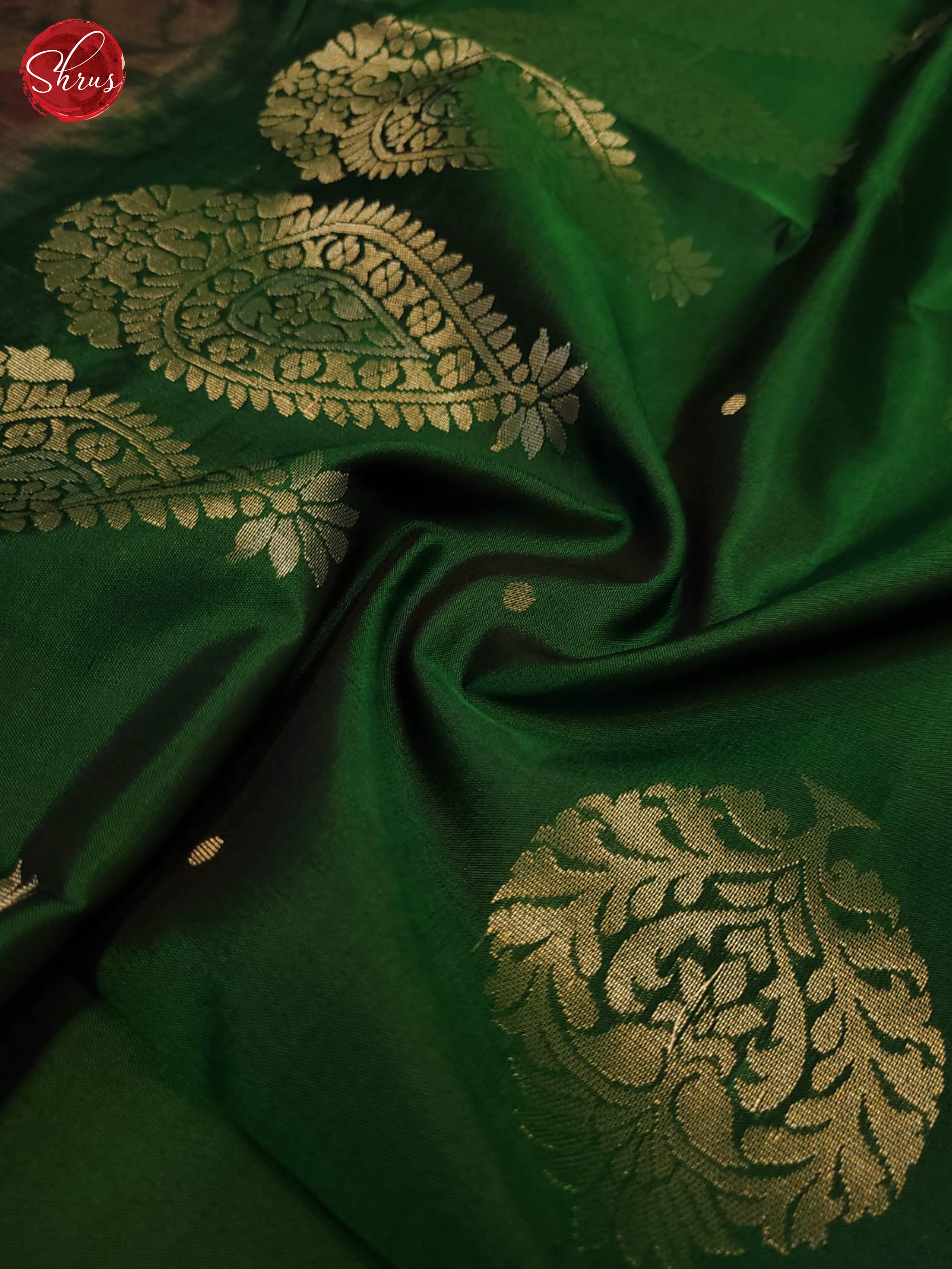 bottle green and beige- Soft Silk Saree - Shop on ShrusEternity.com
