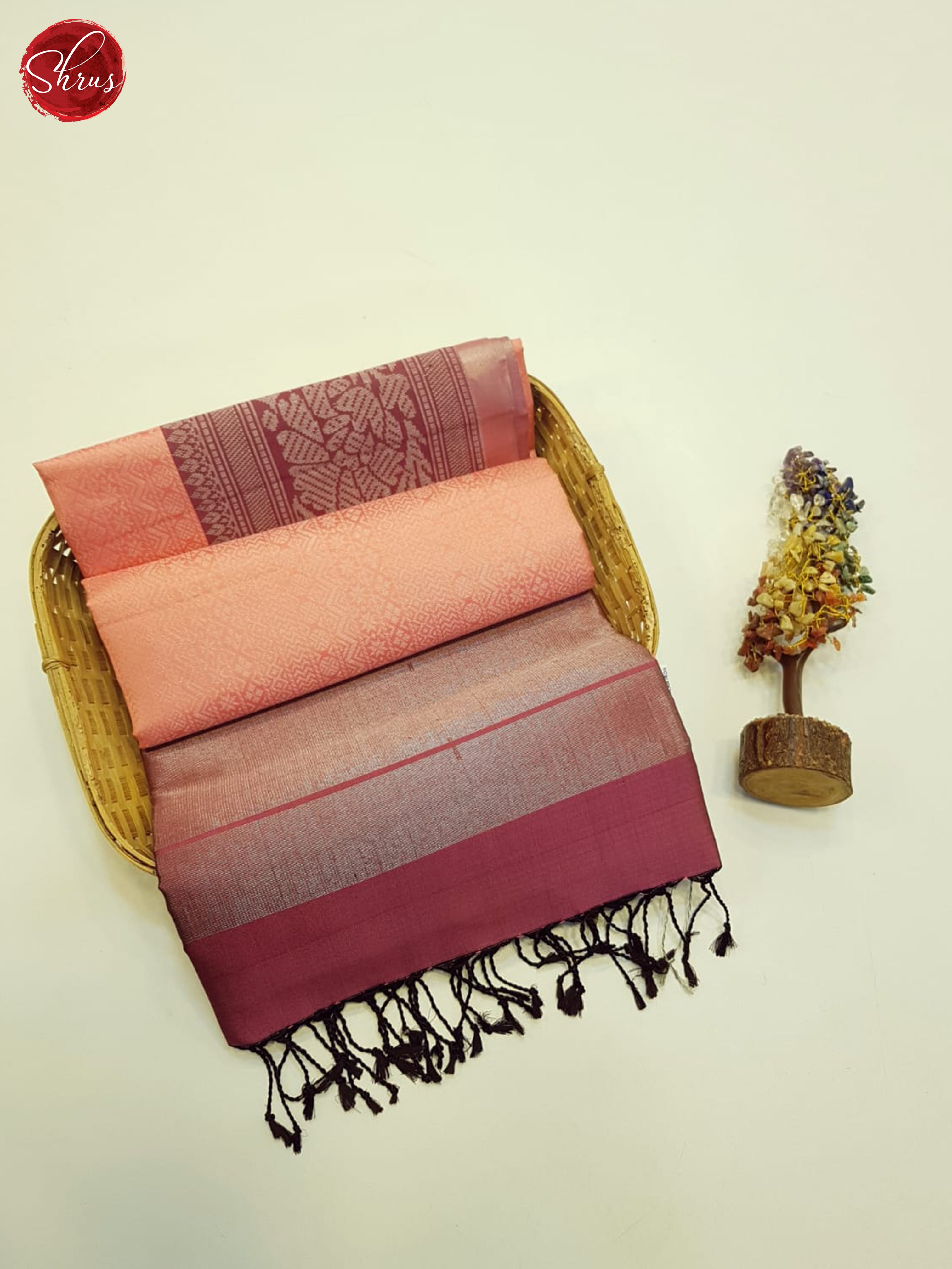 Peachish Pink And Maroon-Soft Silk saree - Shop on ShrusEternity.com