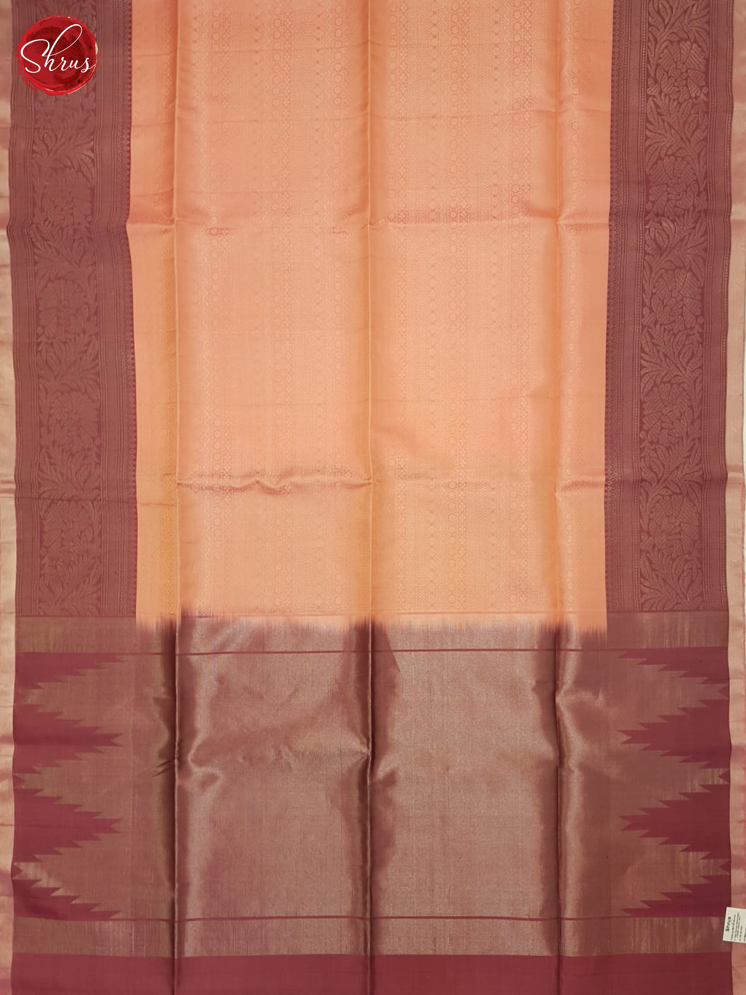 Peachish Pink And Maroon-Soft Silk saree - Shop on ShrusEternity.com