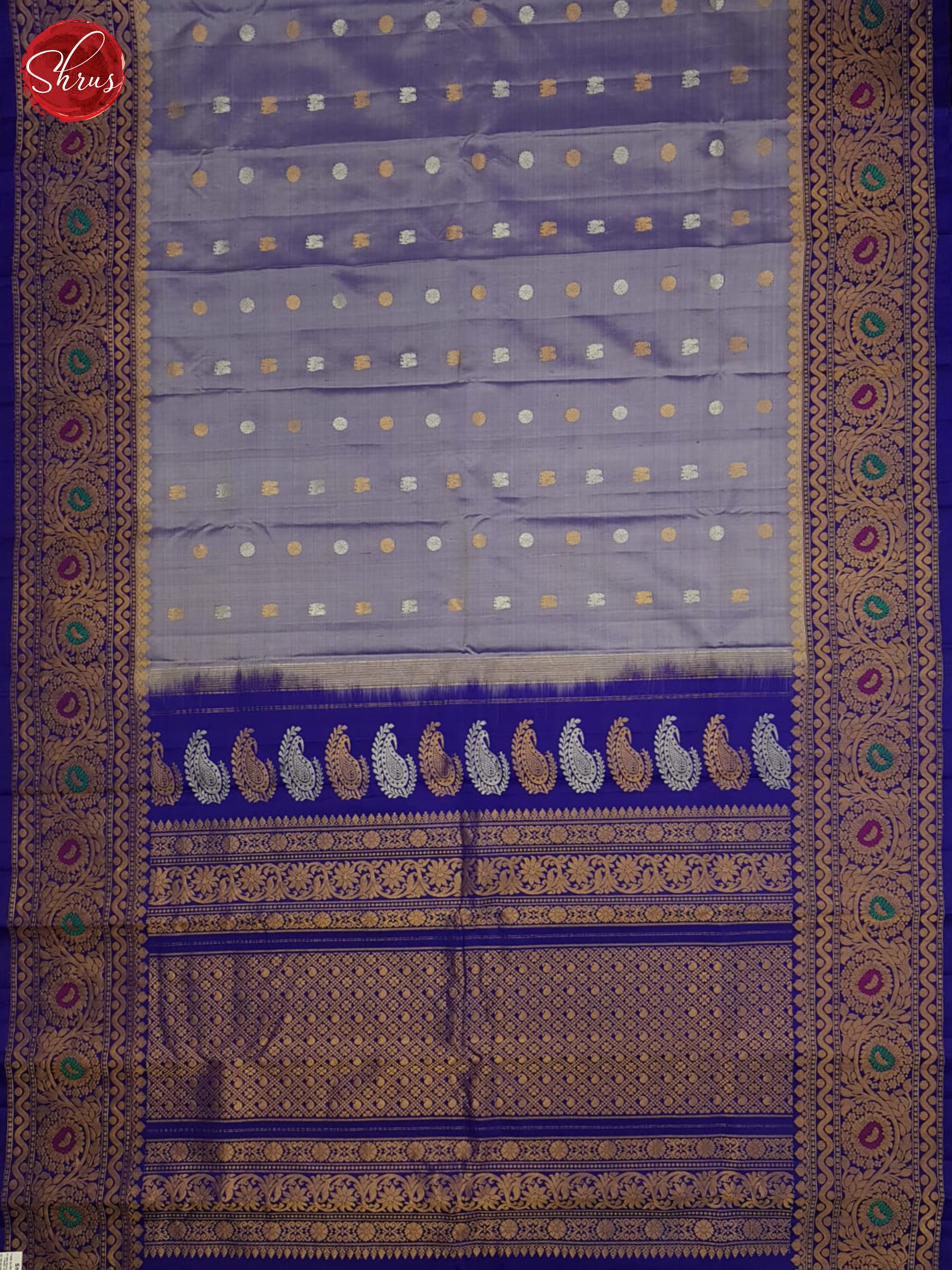 Bluish Grey And Blue-Gadwal silk saree - Shop on ShrusEternity.com