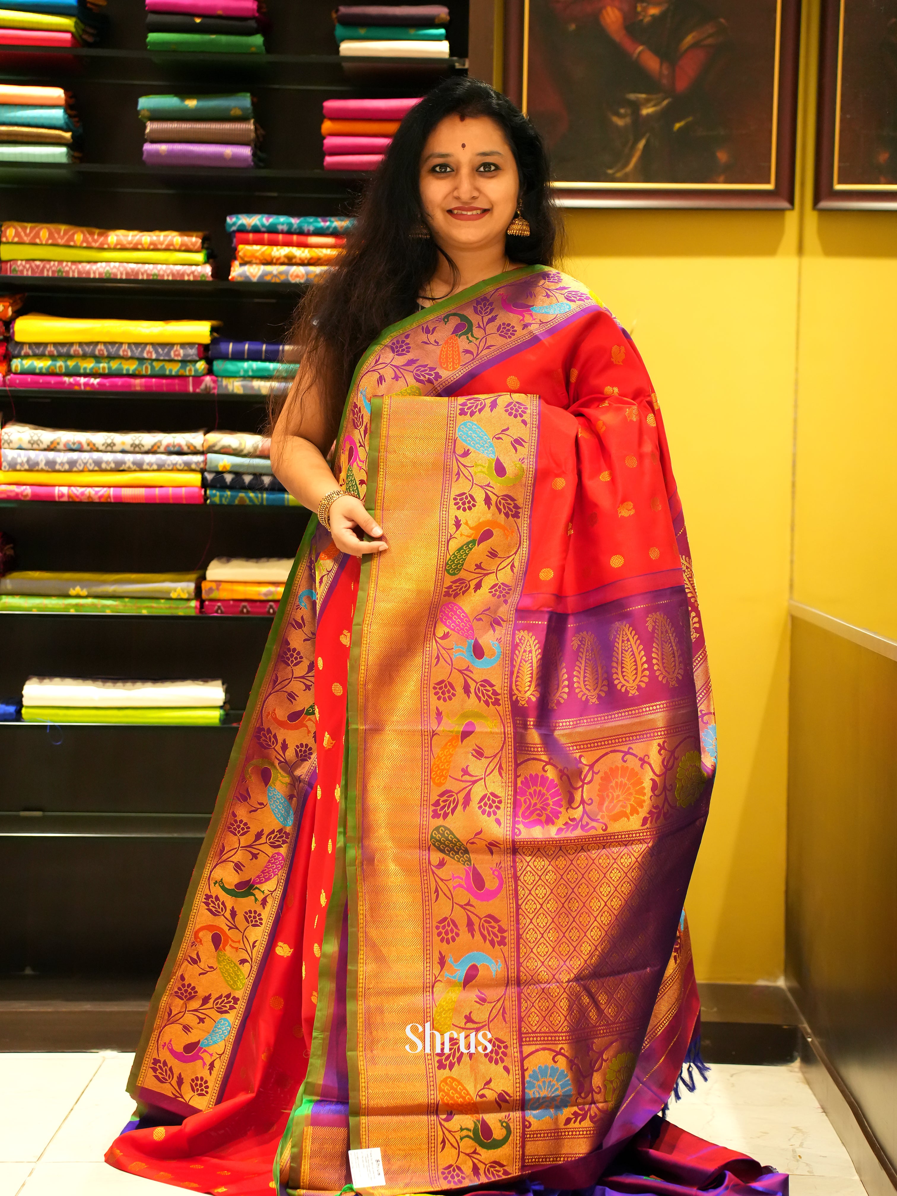 Red And Wine-Gadwal Silk saree - Shop on ShrusEternity.com