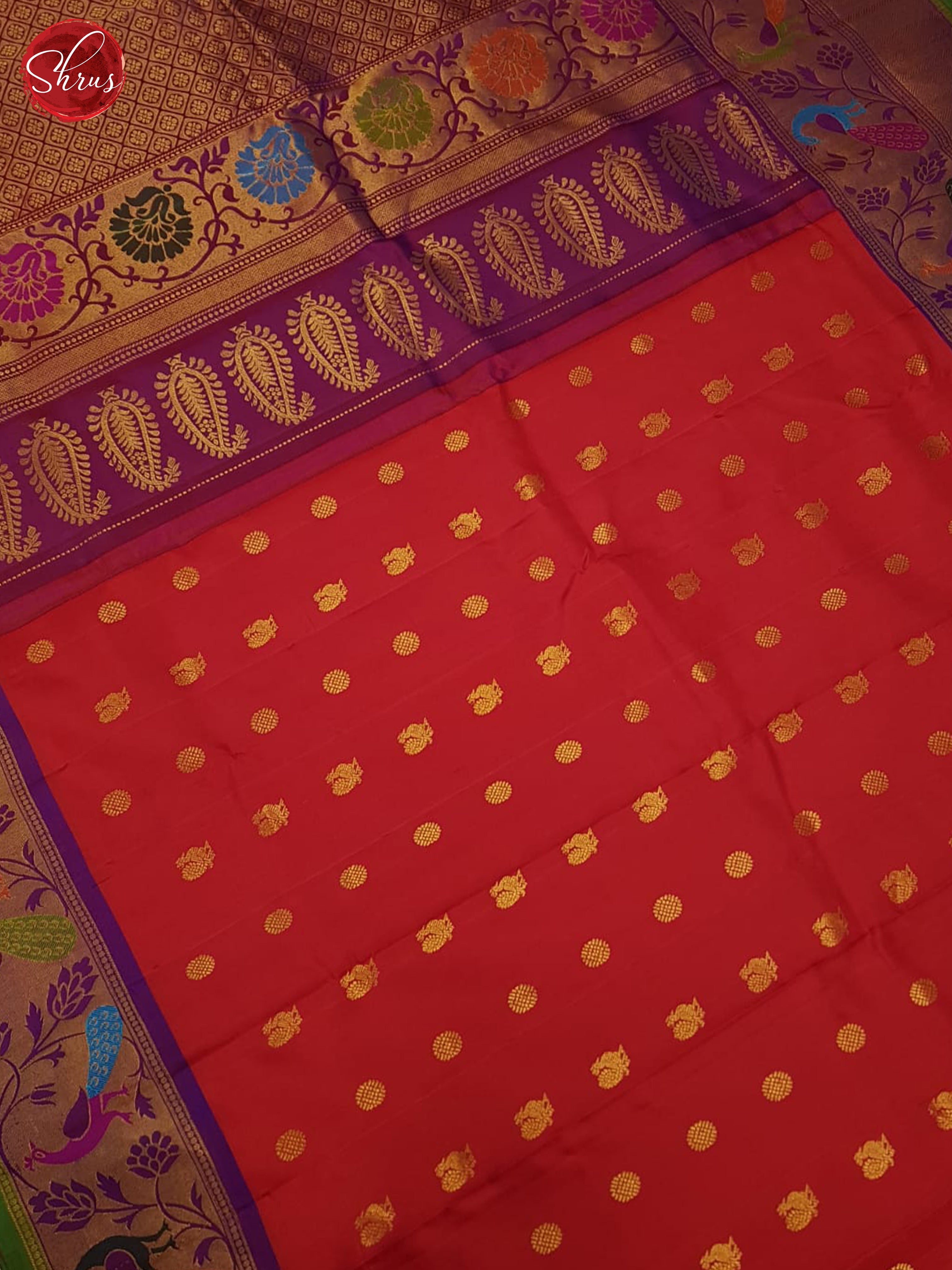 Red And Wine-Gadwal Silk saree - Shop on ShrusEternity.com
