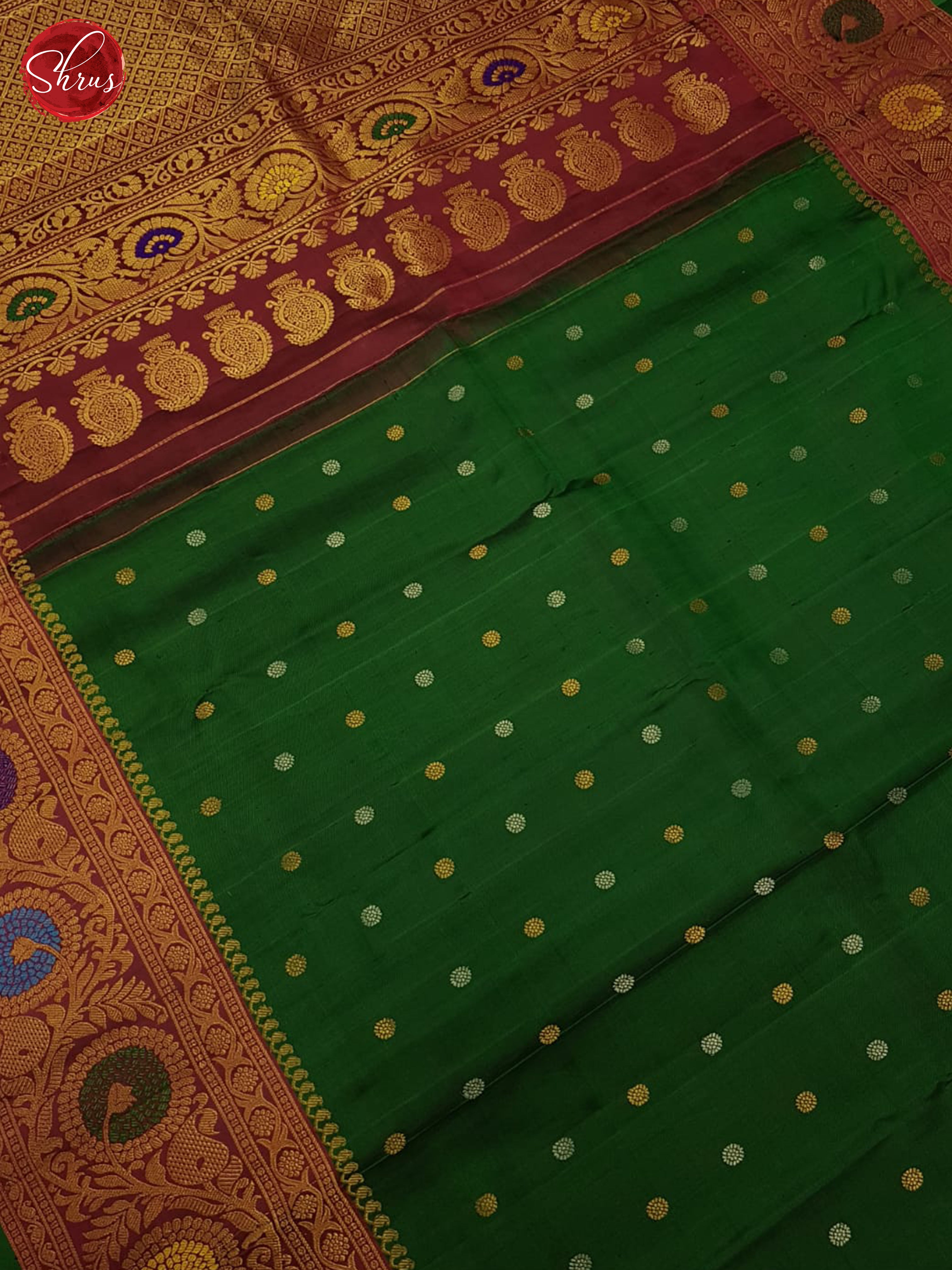 Green And Maroon-Gadwal Silk Saree - Shop on ShrusEternity.com