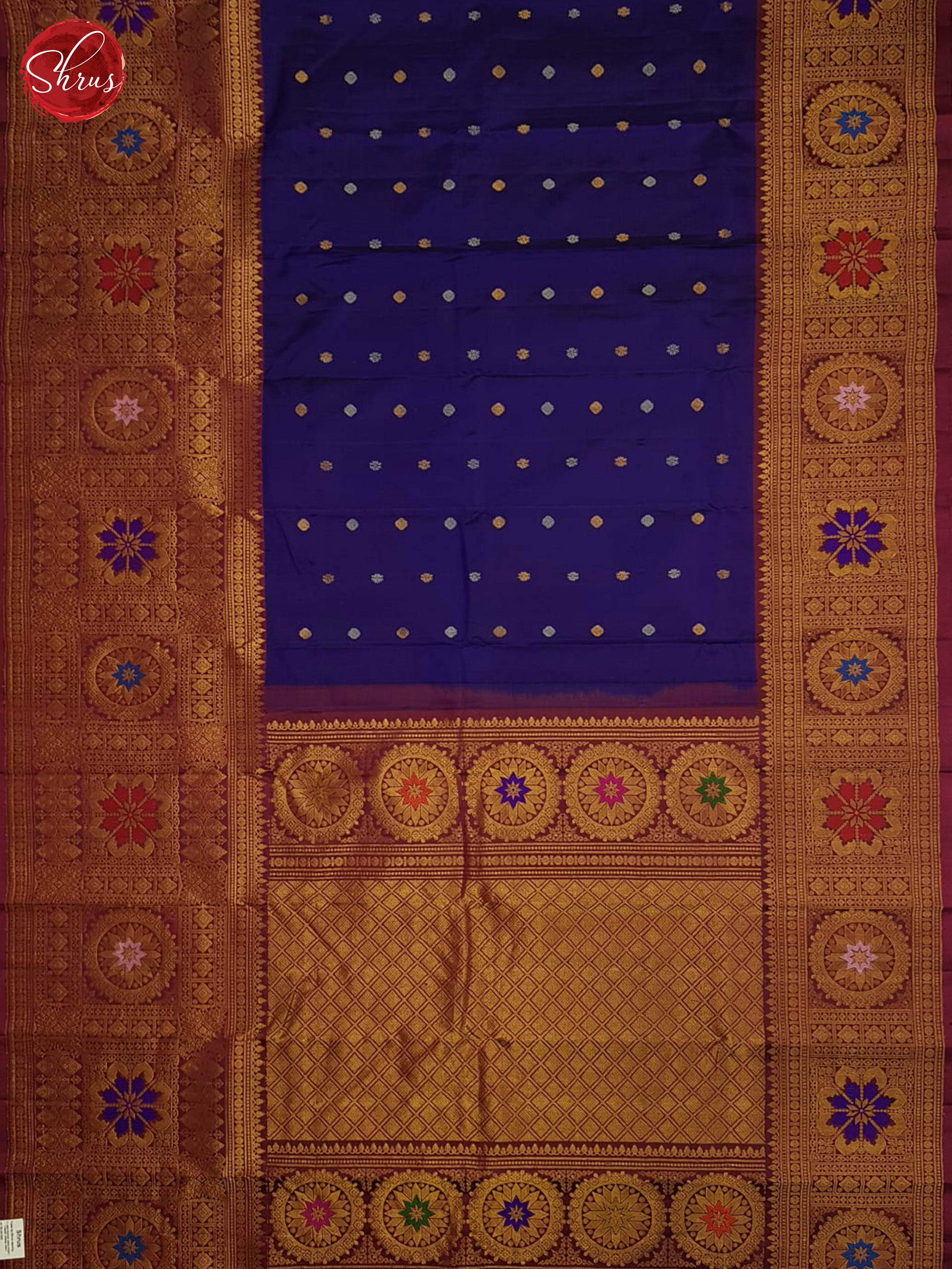 Blue And Wine-Gadwal Silk Saree - Shop on ShrusEternity.com