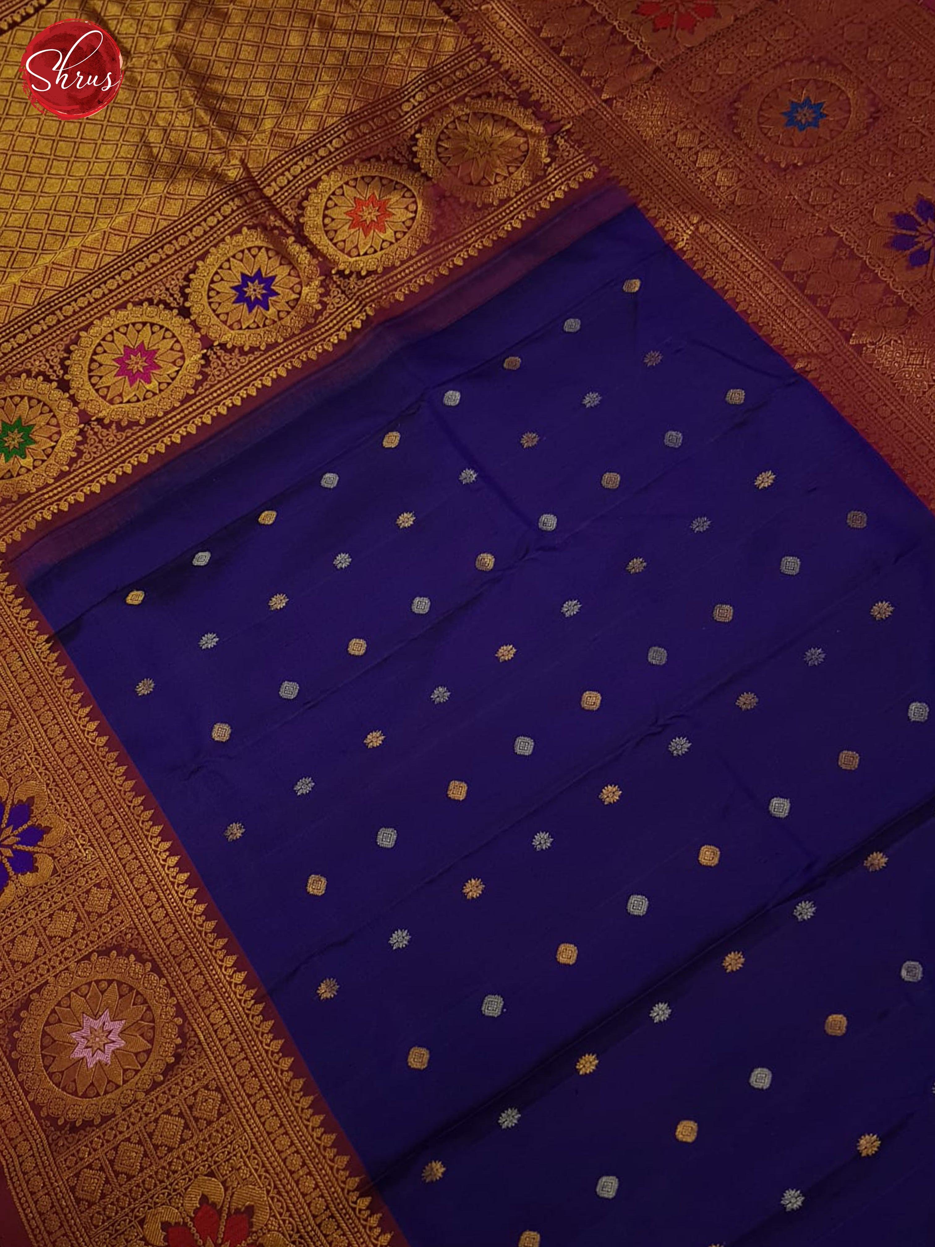 Blue And Wine-Gadwal Silk Saree - Shop on ShrusEternity.com