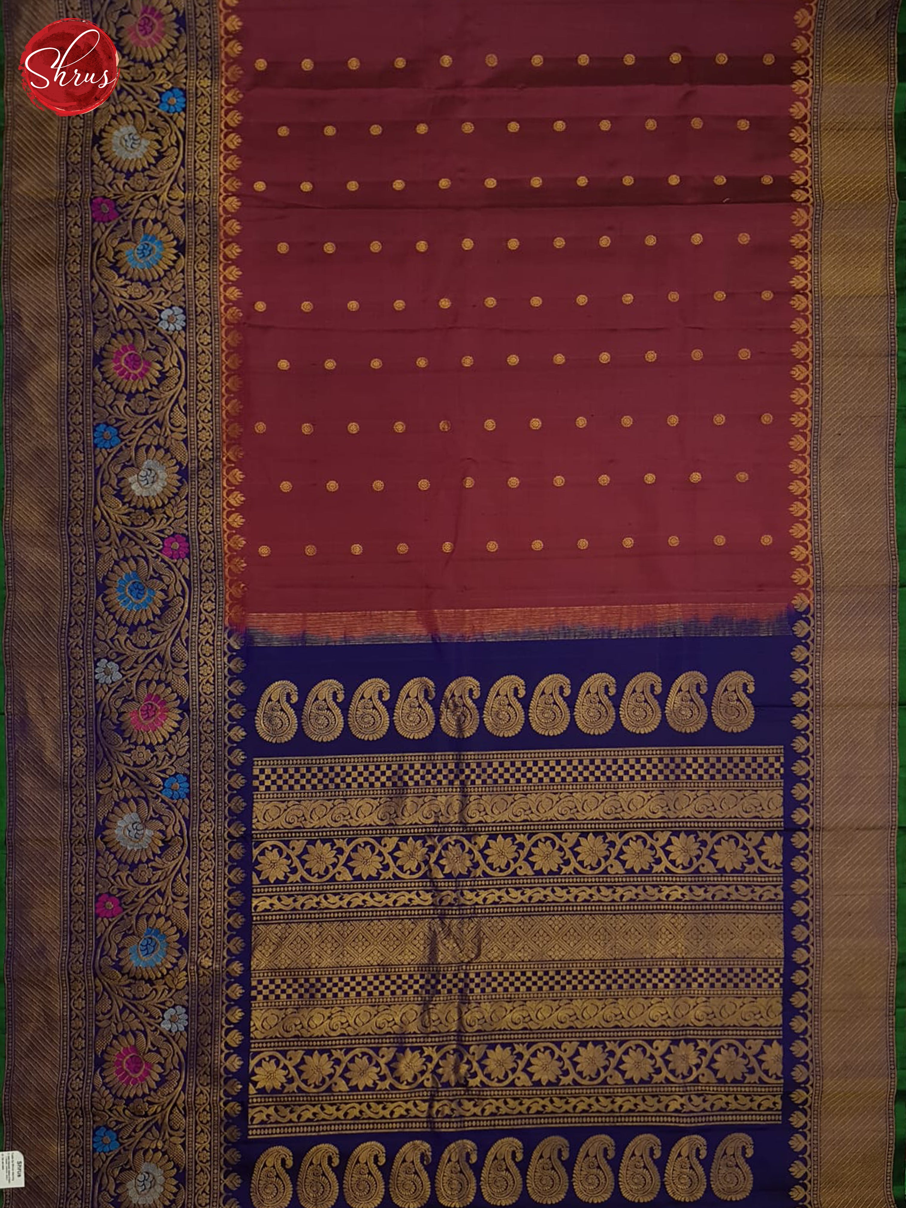 Maroon And Blue-Gadwal Silk Saree - Shop on ShrusEternity.com