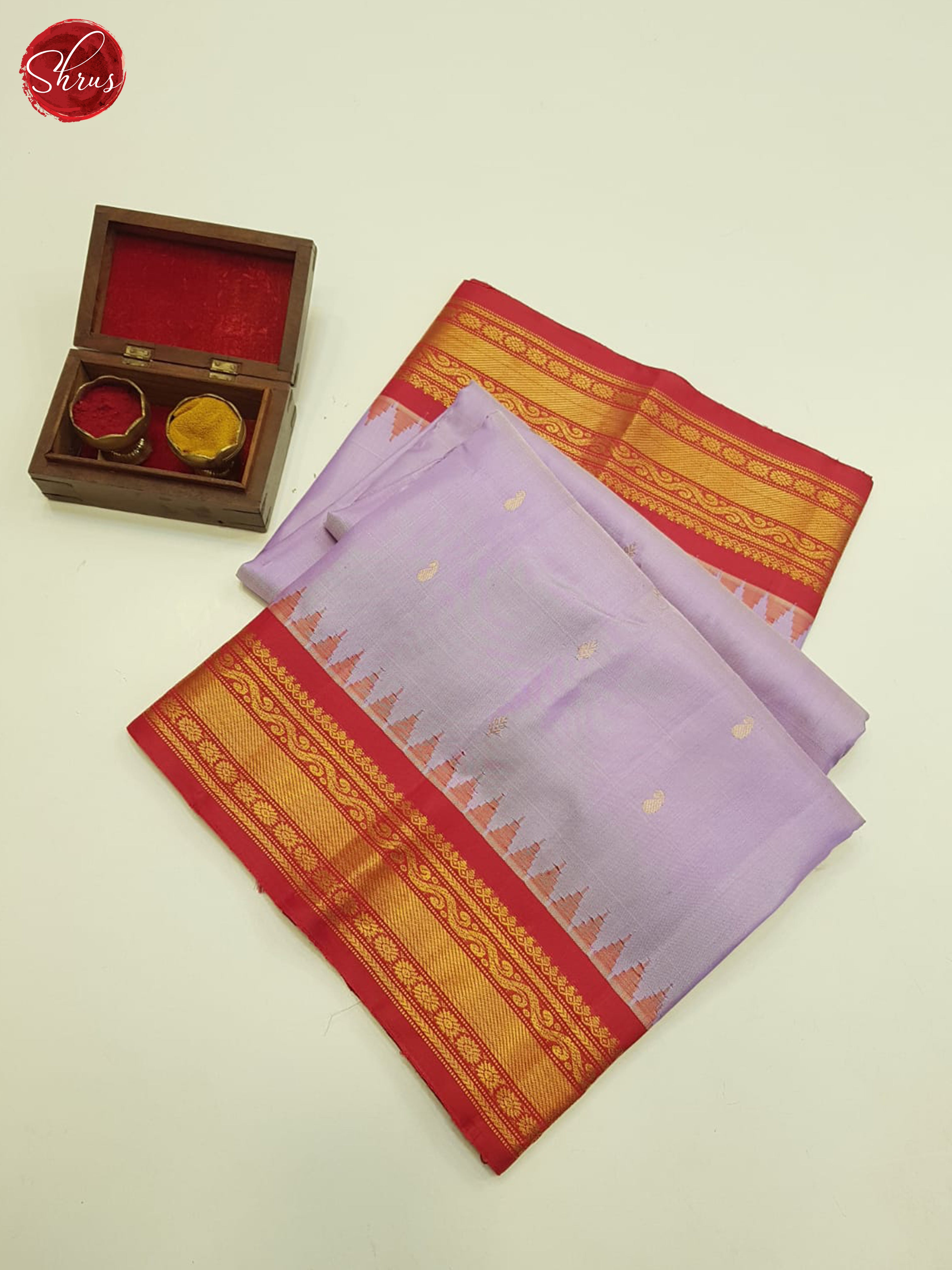 Lavender And Red-Gadwal Silk Saree - Shop on ShrusEternity.com