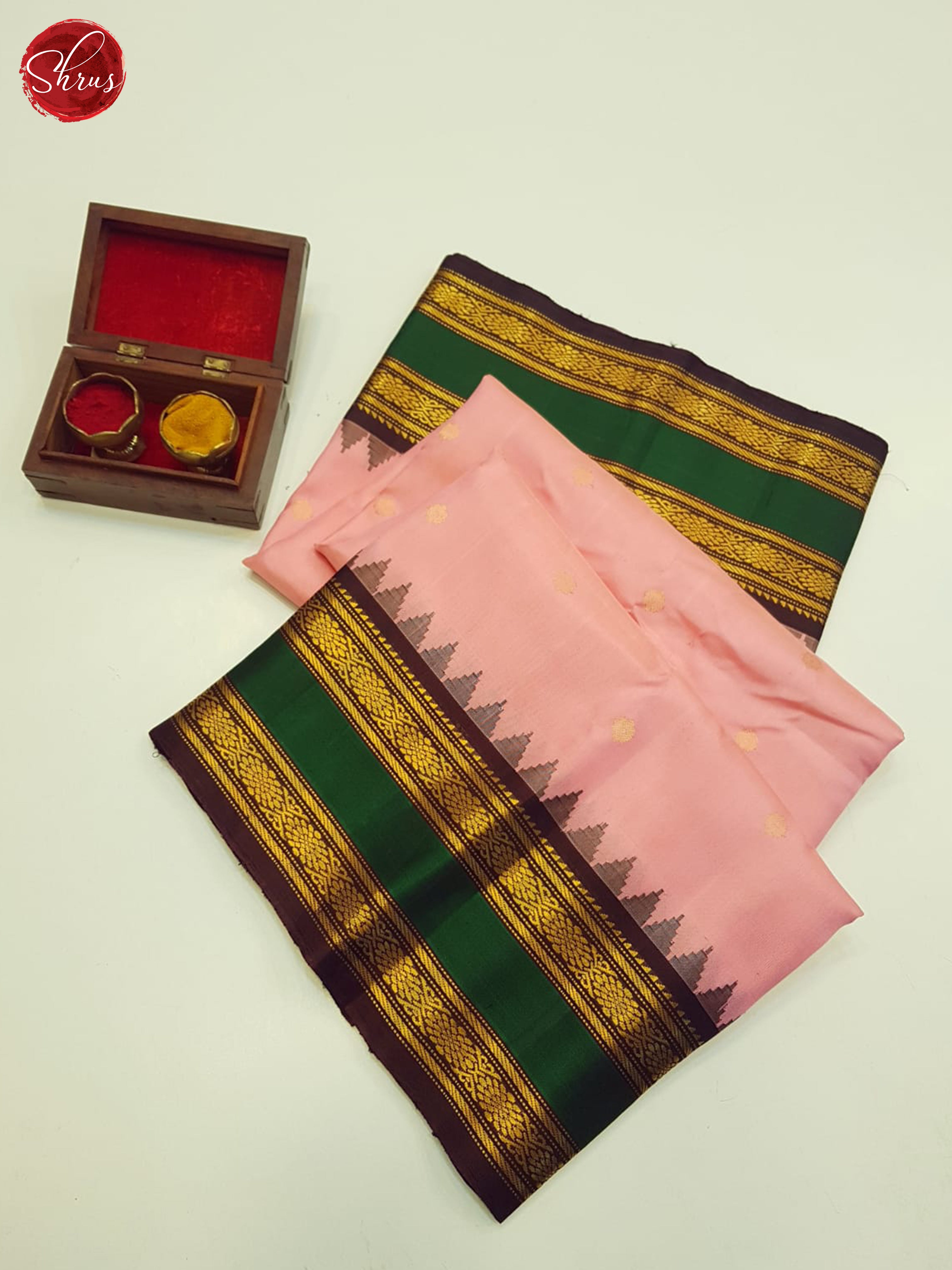 Pink And Brown-Gadwal Silk Saree - Shop on ShrusEternity.com