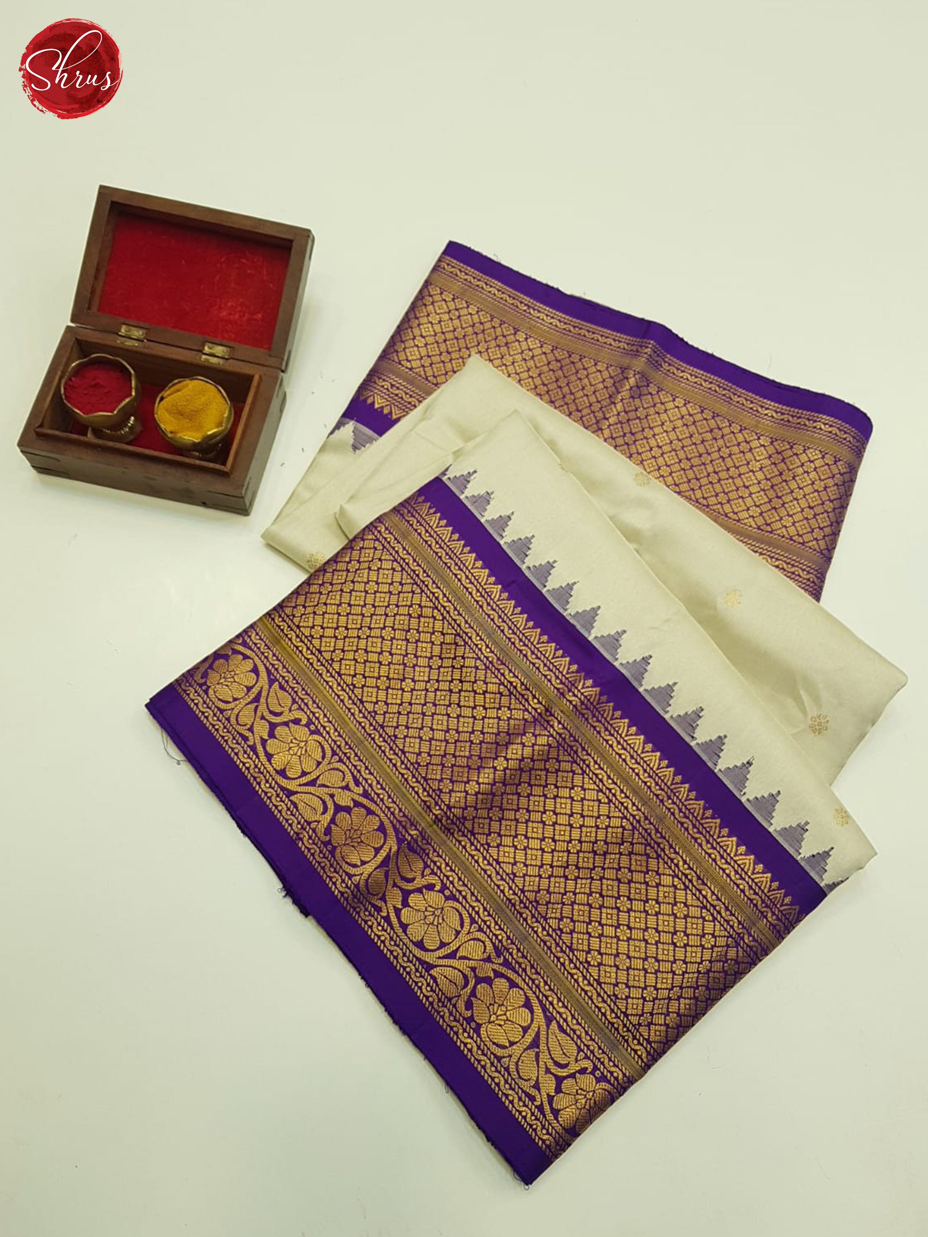 Cream And Purple-Gadwal Silk saree - Shop on ShrusEternity.com