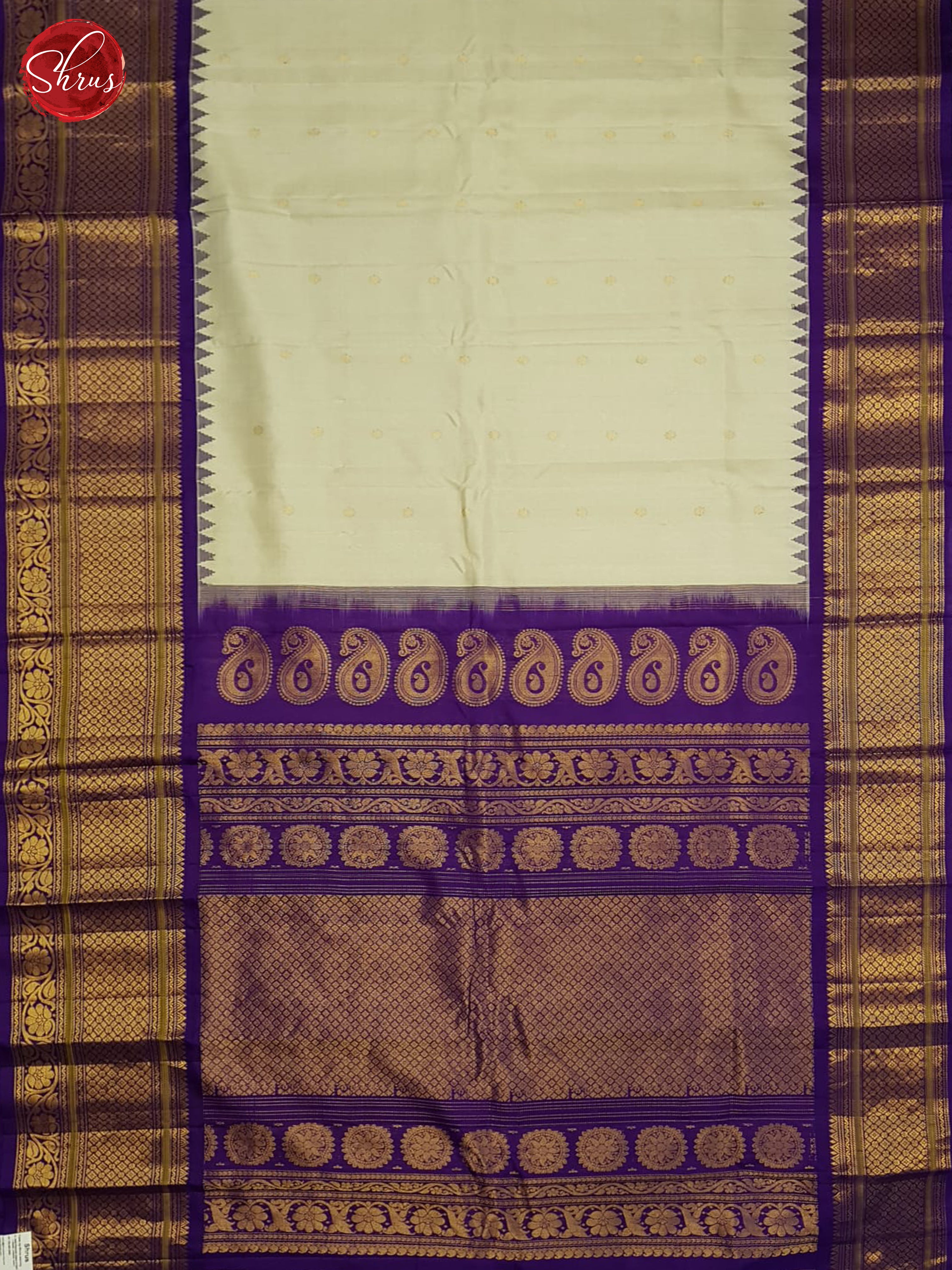 Cream And Purple-Gadwal Silk saree - Shop on ShrusEternity.com