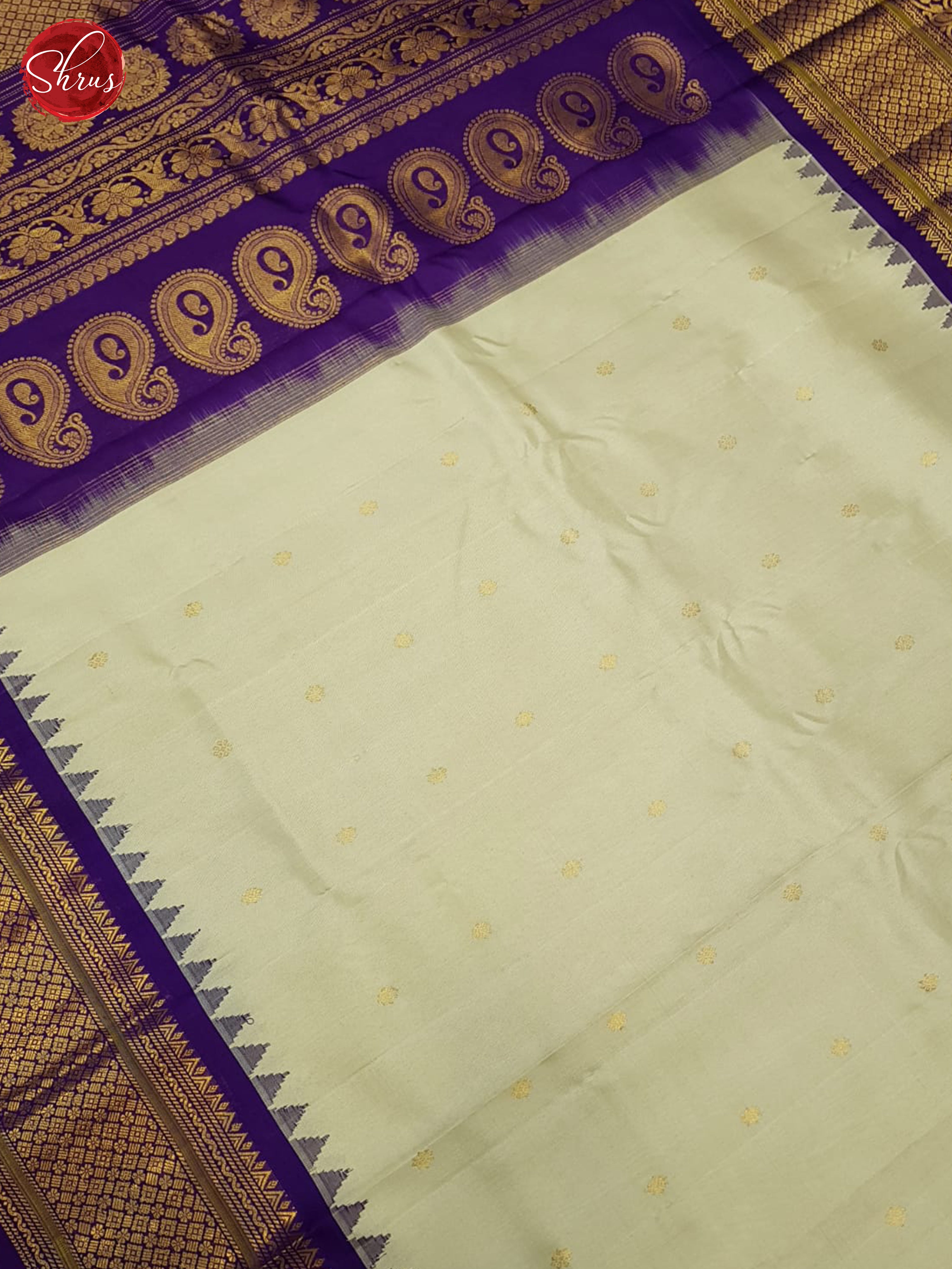 Cream And Purple-Gadwal Silk saree - Shop on ShrusEternity.com
