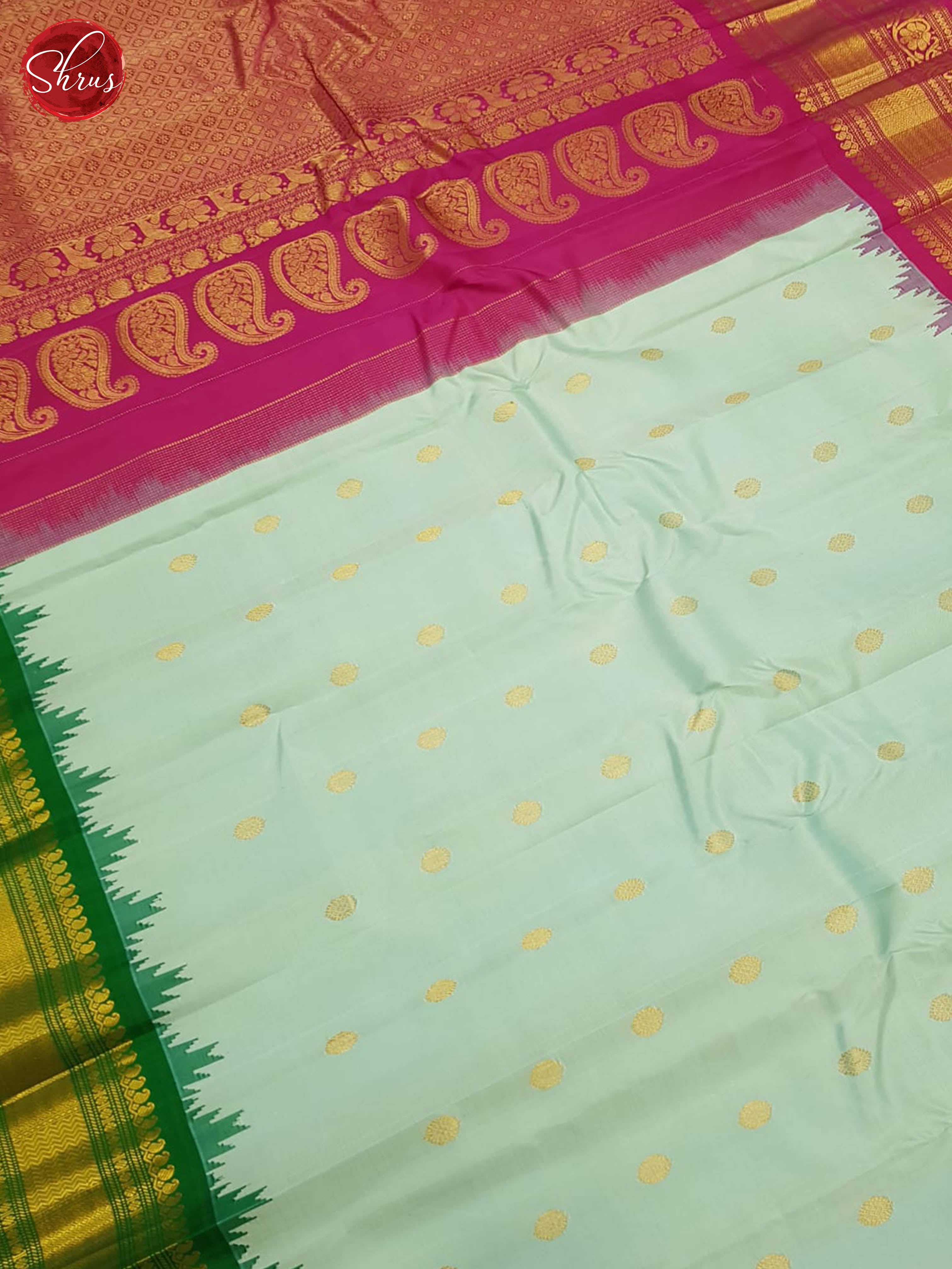 Ice Blue And Pink-Gadwal silk saree - Shop on ShrusEternity.com