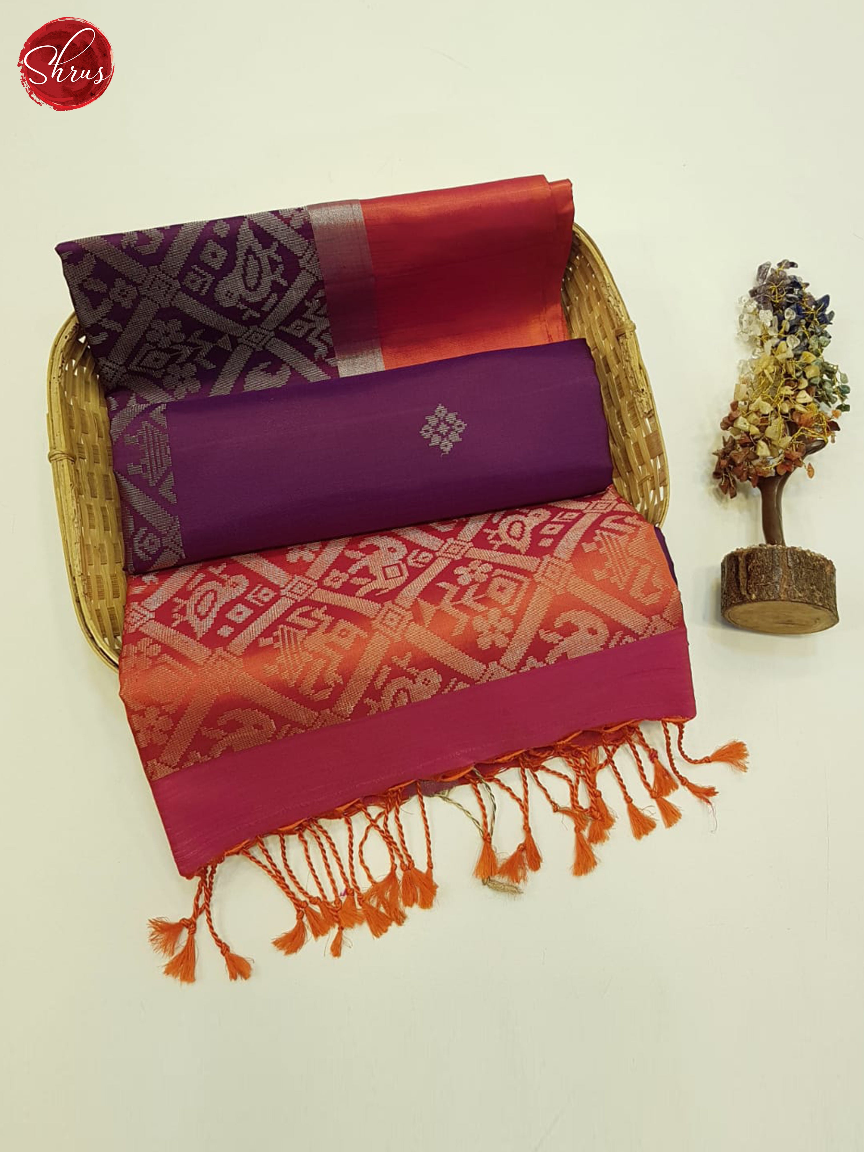 Wine and Orangish pink - Soft Silk Saree - Shop on ShrusEternity.com
