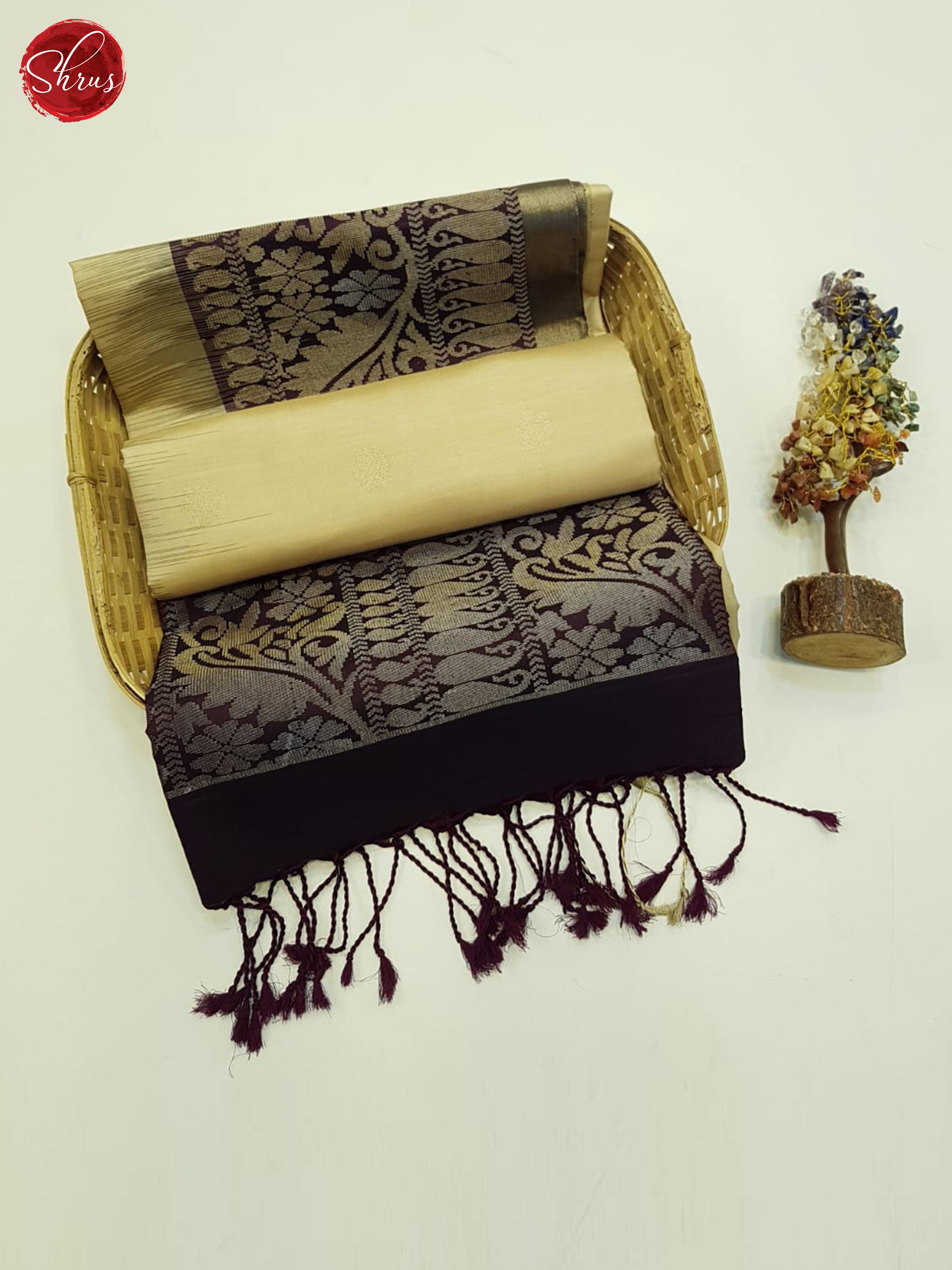 Sandal and Brown - Soft Silk Saree - Shop on ShrusEternity.com