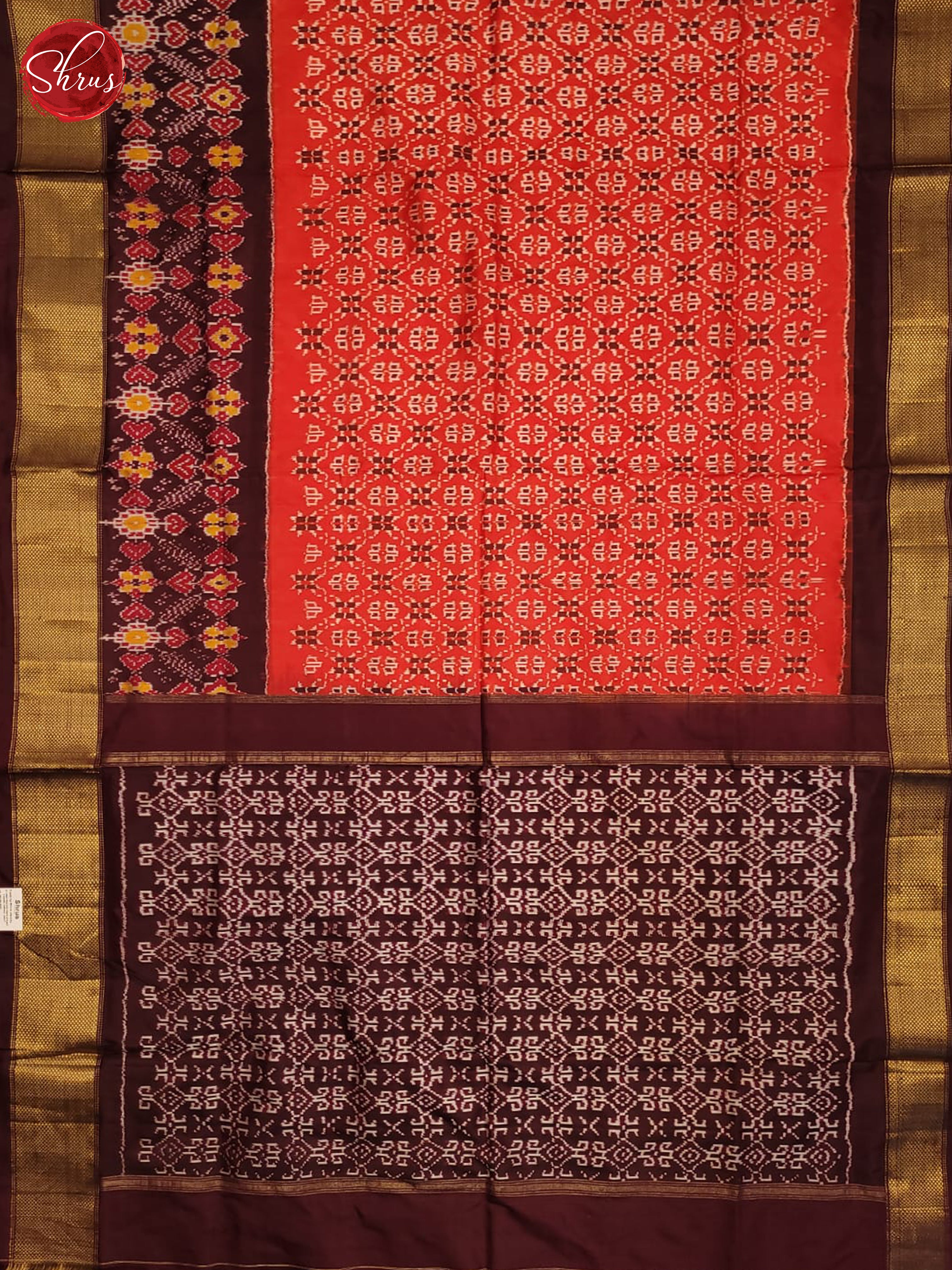 Scarlet and Brown-Ikkat Silk Saree-2