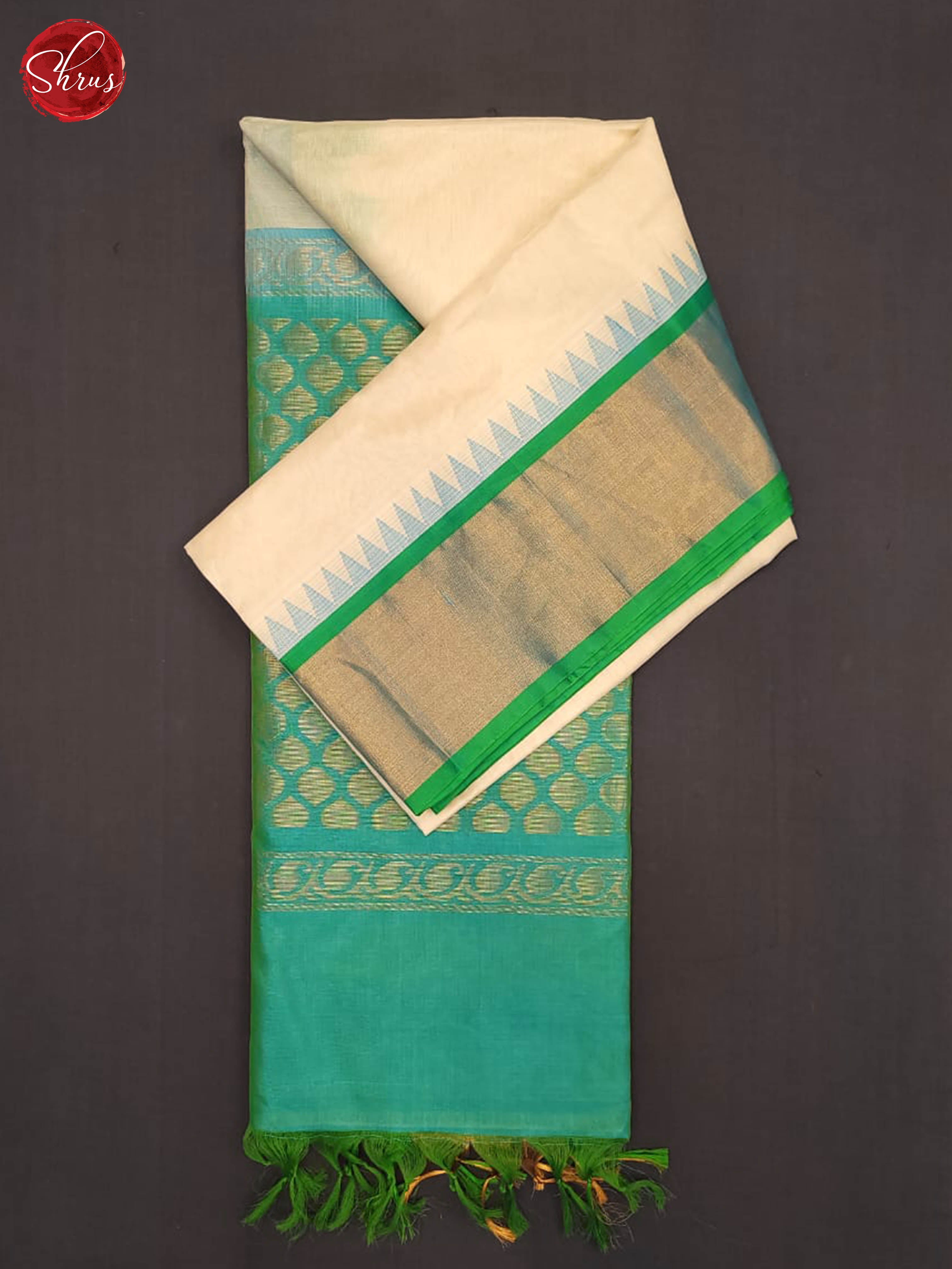 Cream And green - Silk Cotton Saree - Shop on ShrusEternity.com