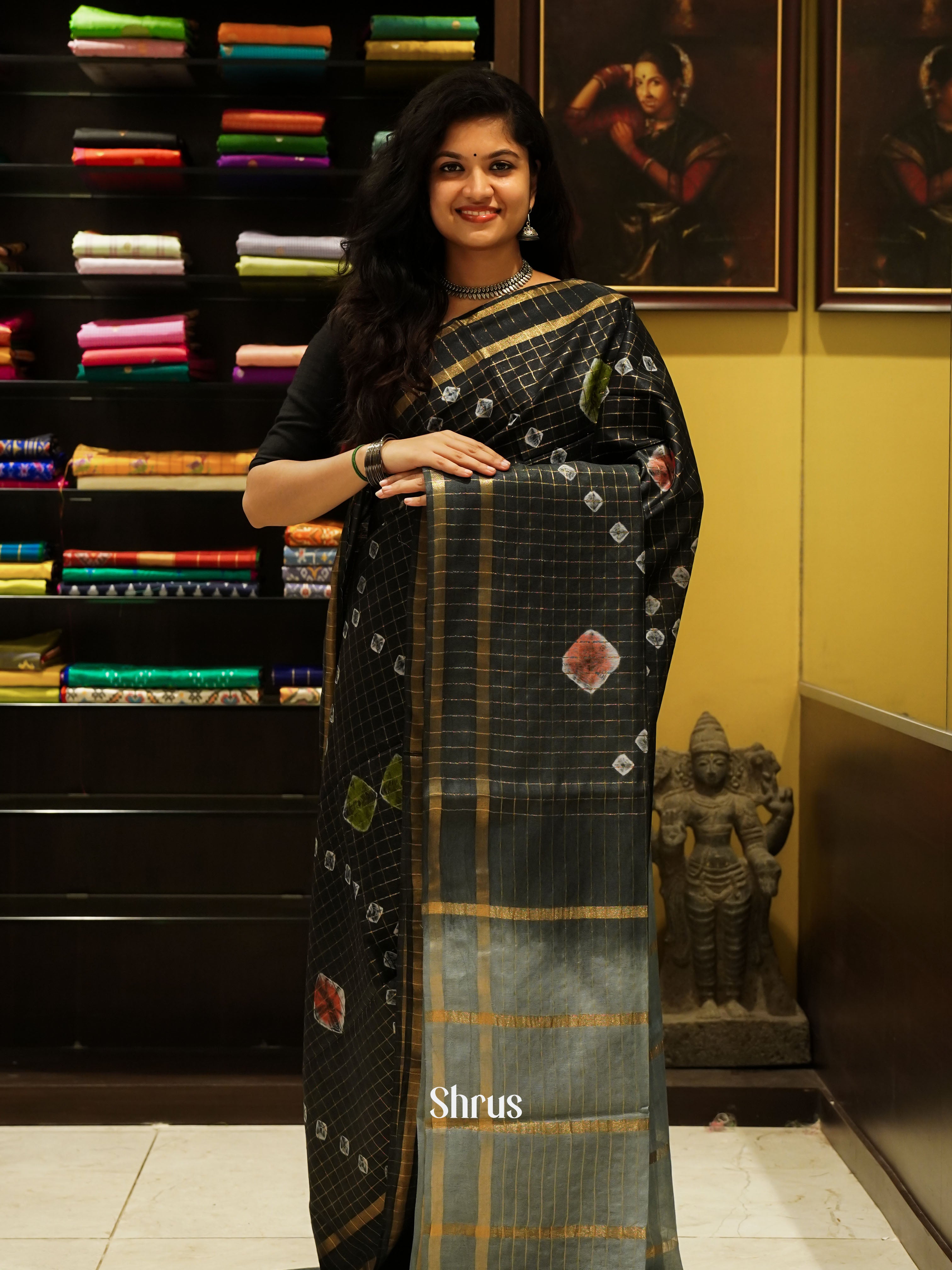 Elephant Grey And Grey- Shibori Saree - Shop on ShrusEternity.com