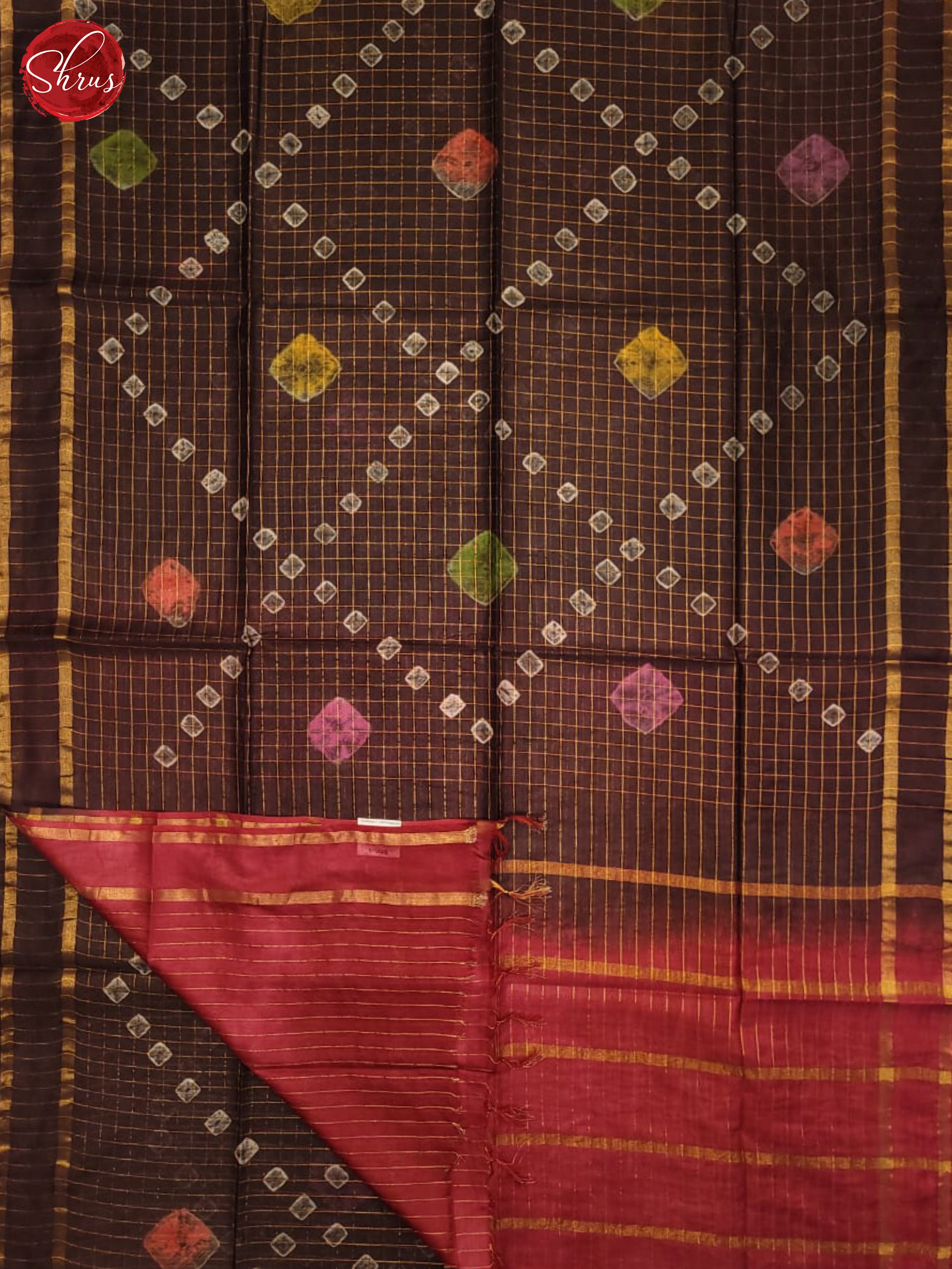Brown and Red-Shibori saree - Shop on ShrusEternity.com
