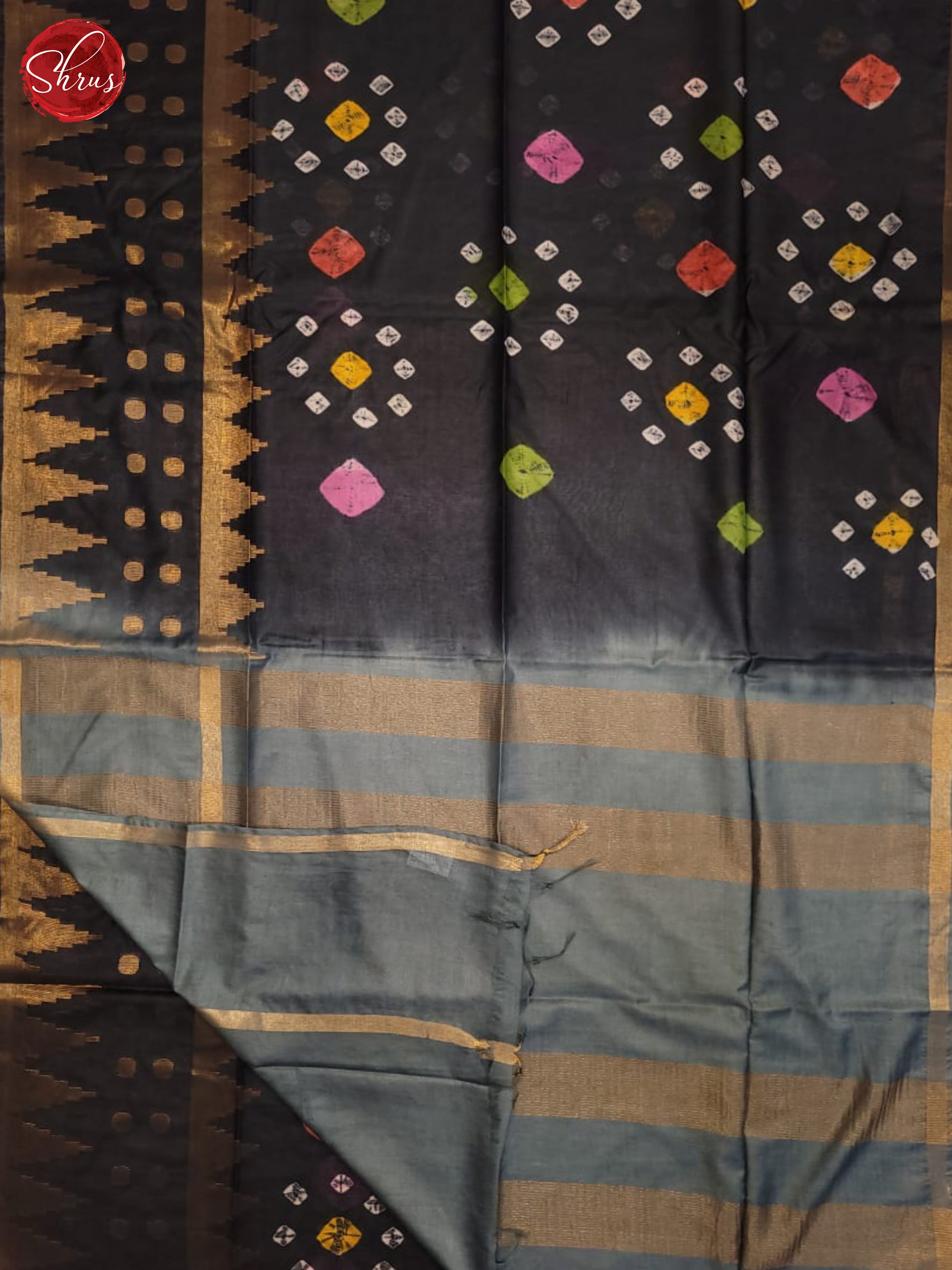 Navy blue and Grey- Shibori saree - Shop on ShrusEternity.com