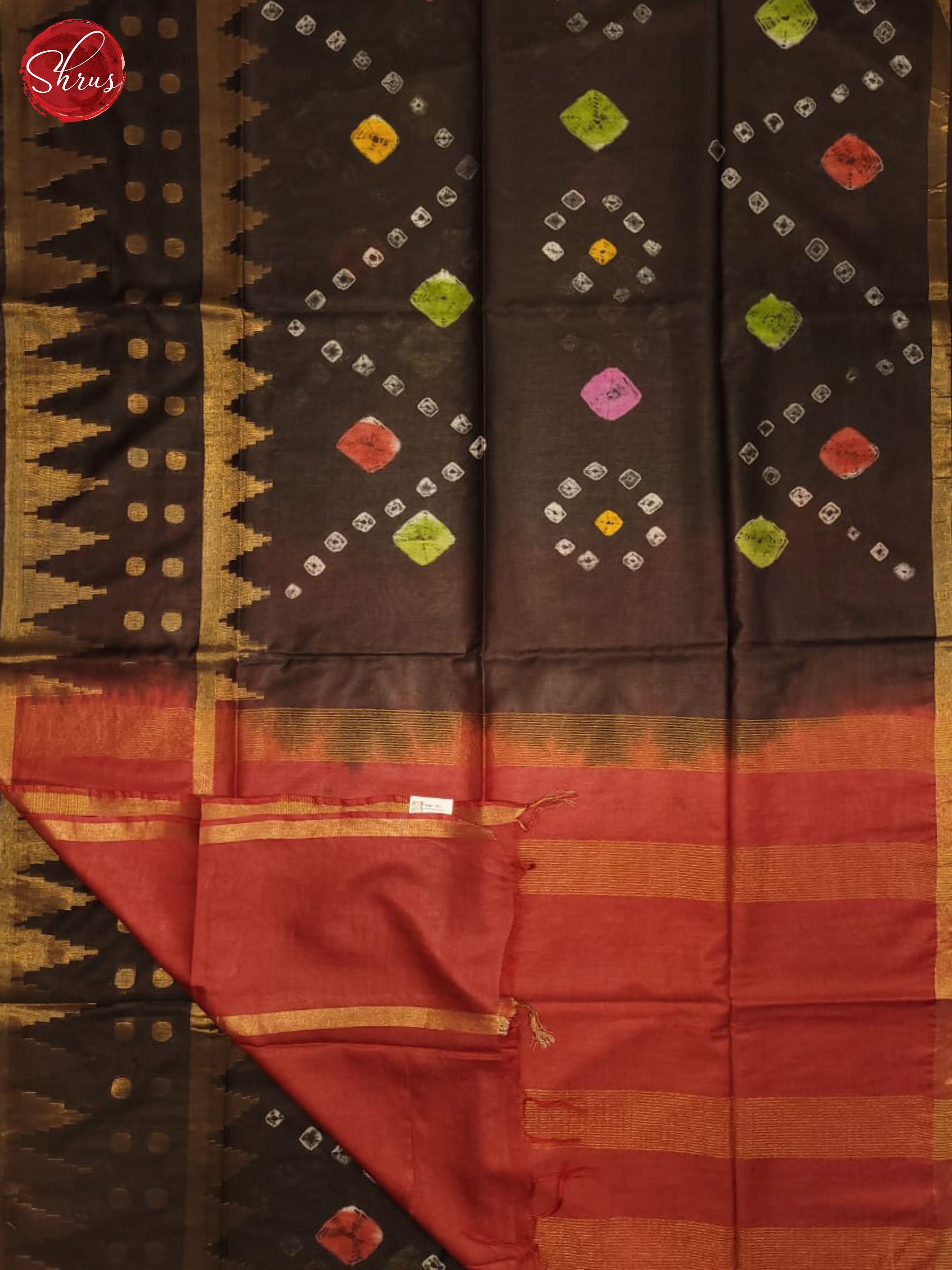 Brown and Red- Shibori Saree - Shop on ShrusEternity.com