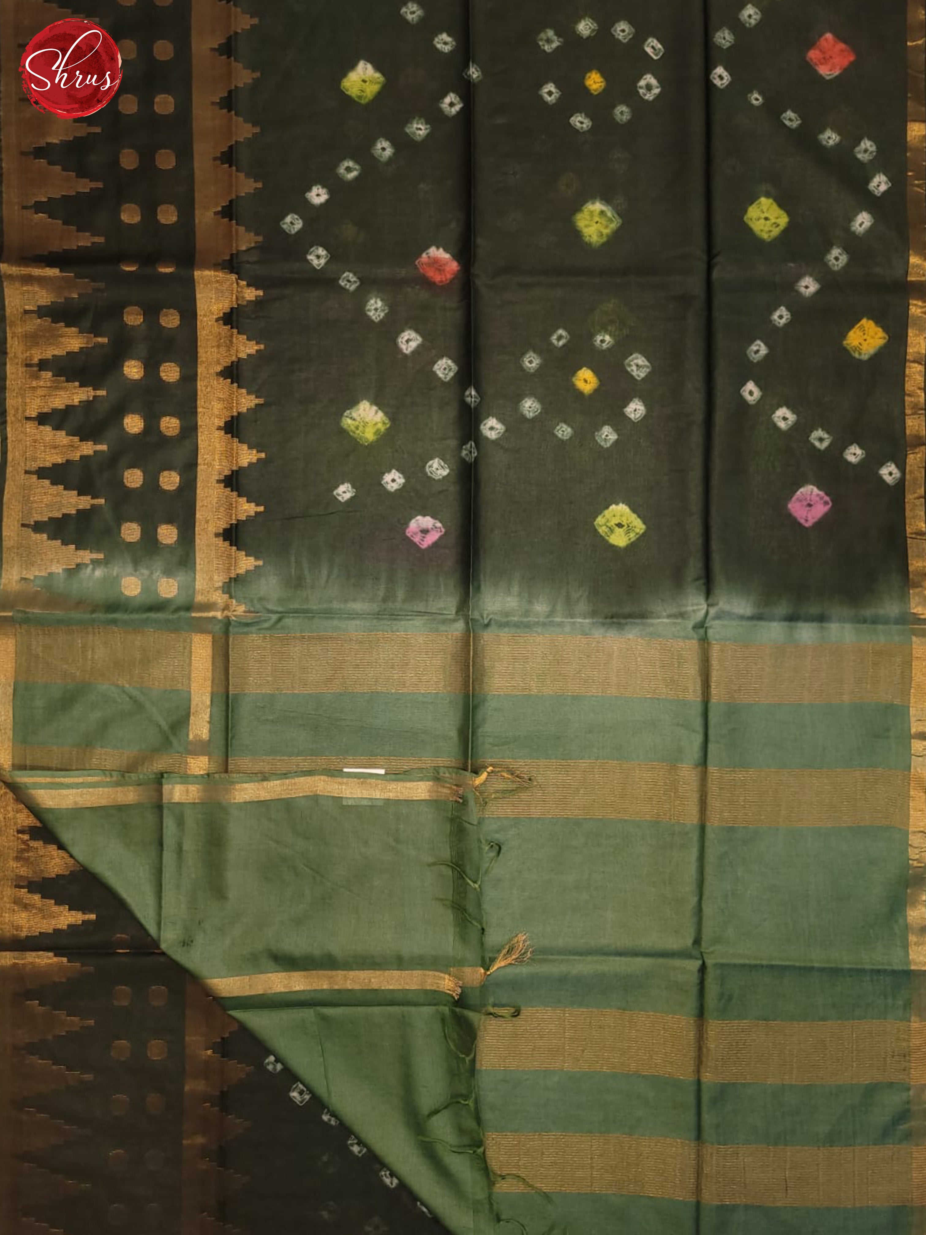 Bottle green & Greenish grey- Shibori saree - Shop on ShrusEternity.com