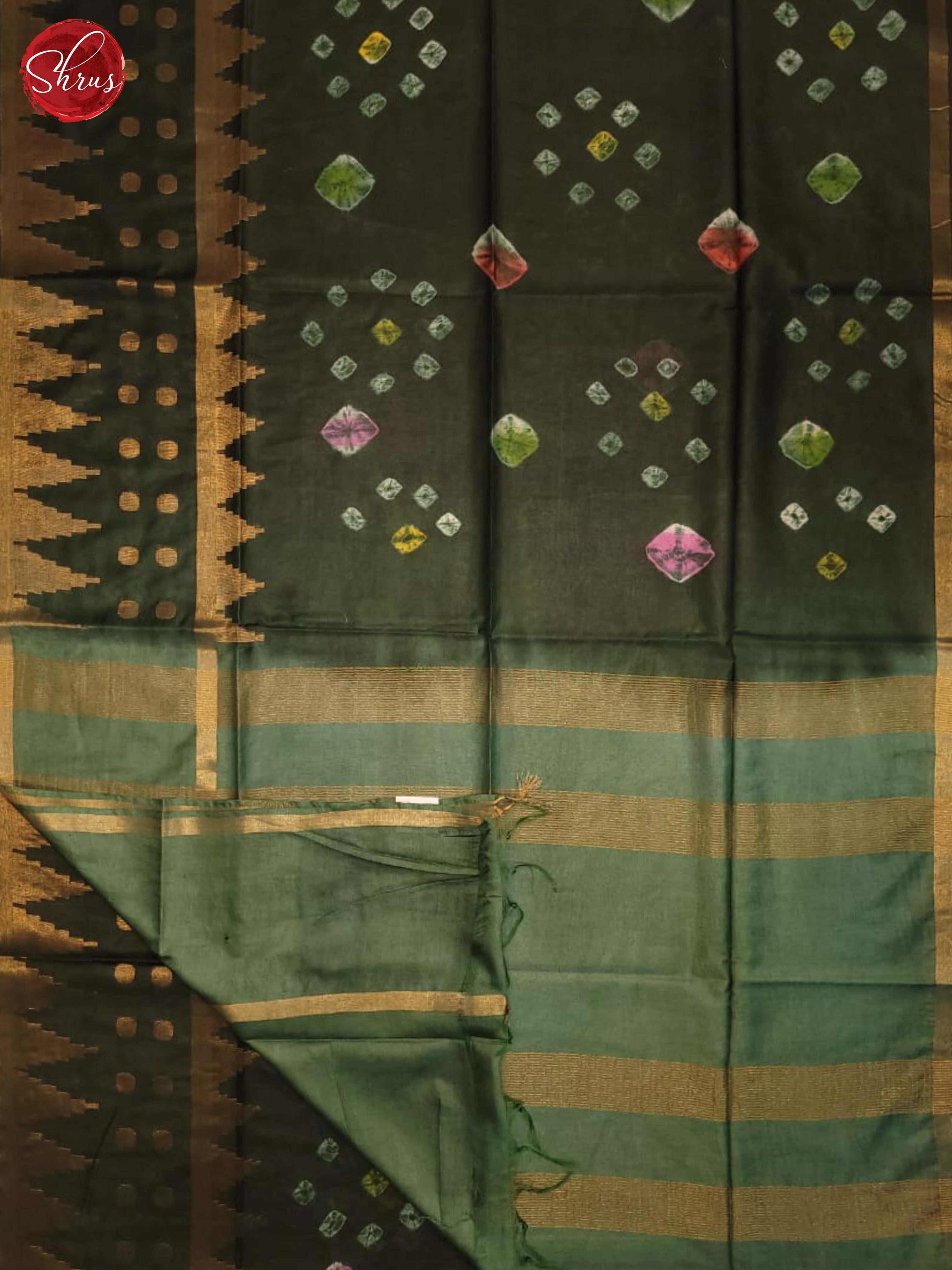 bottle green and green- Shibori Saree - Shop on ShrusEternity.com