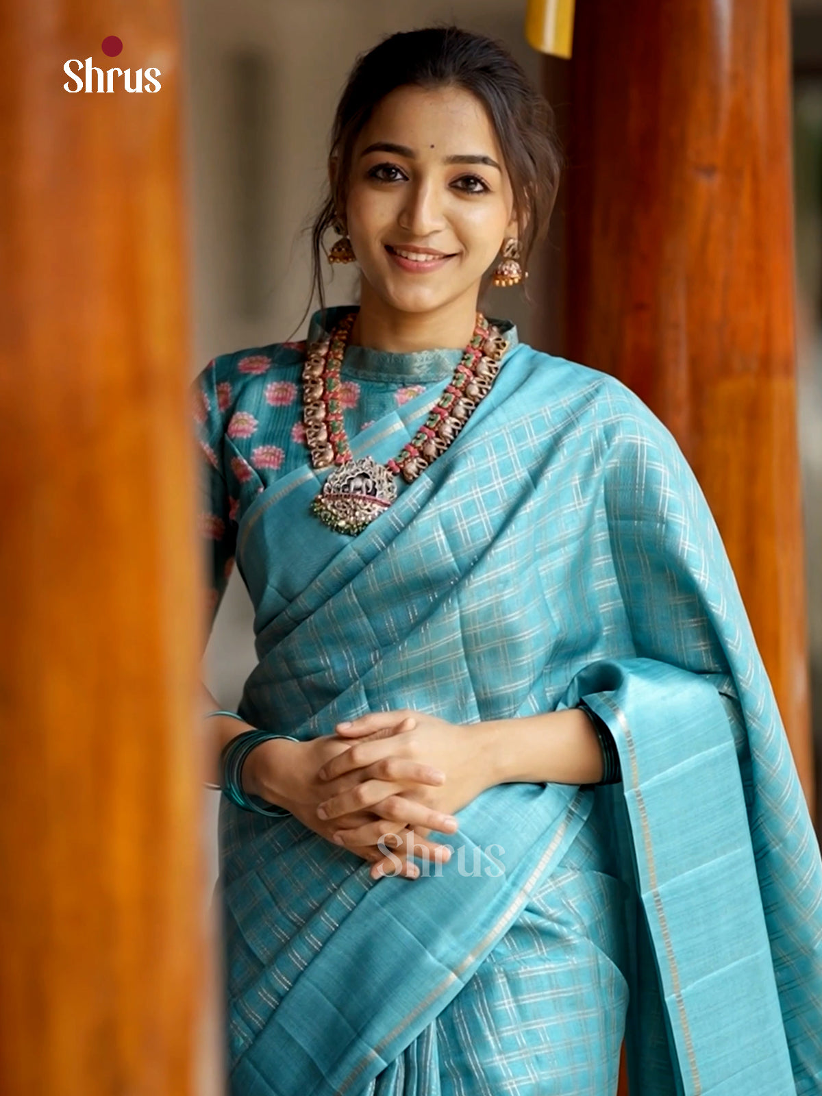 Sky Blue - Semi Rawsilk - Saree-EAS22014 - Shop on Shrus.com
