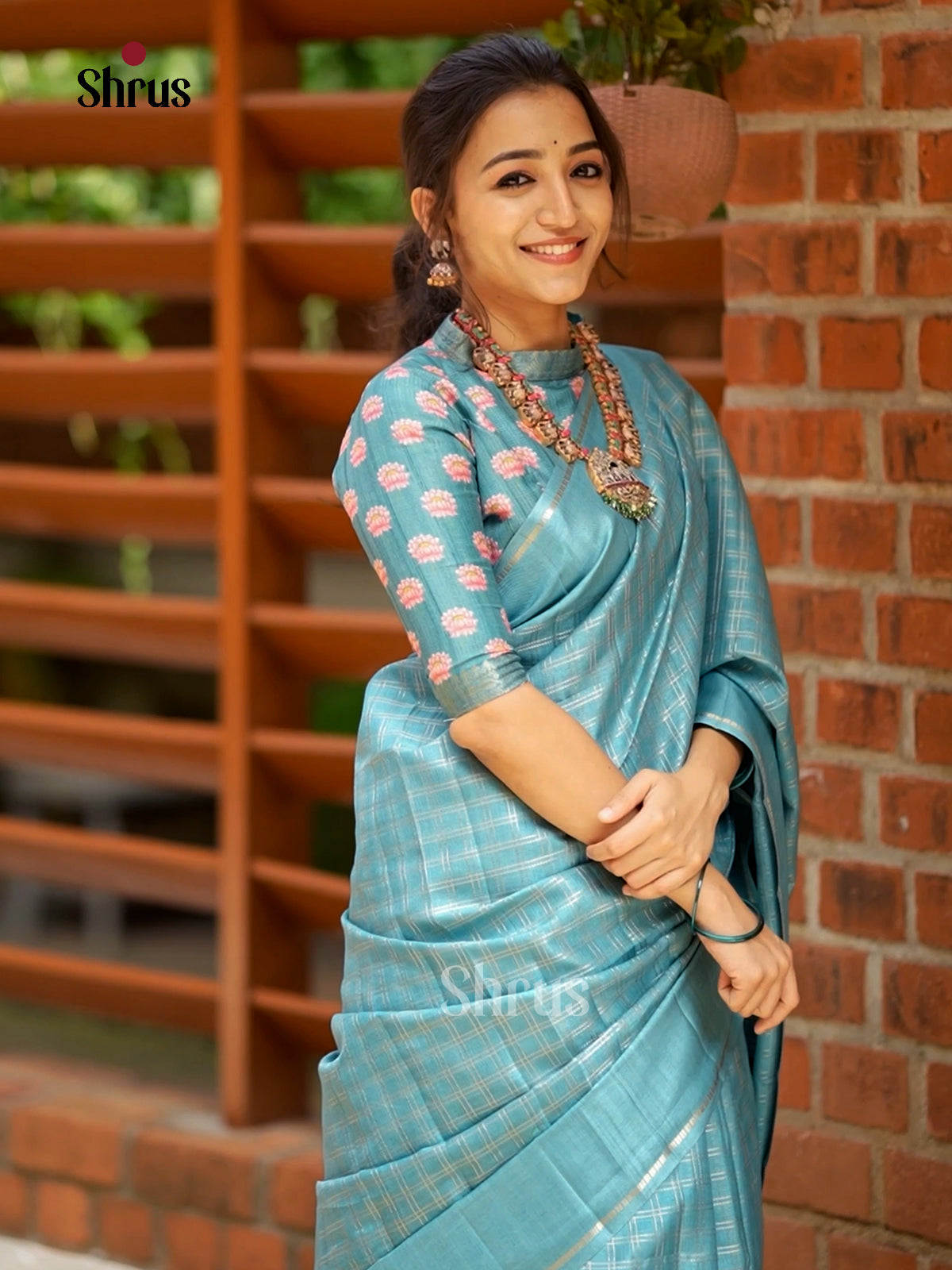 Sky Blue - Semi Rawsilk - Saree-EAS22014 - Shop on Shrus.com