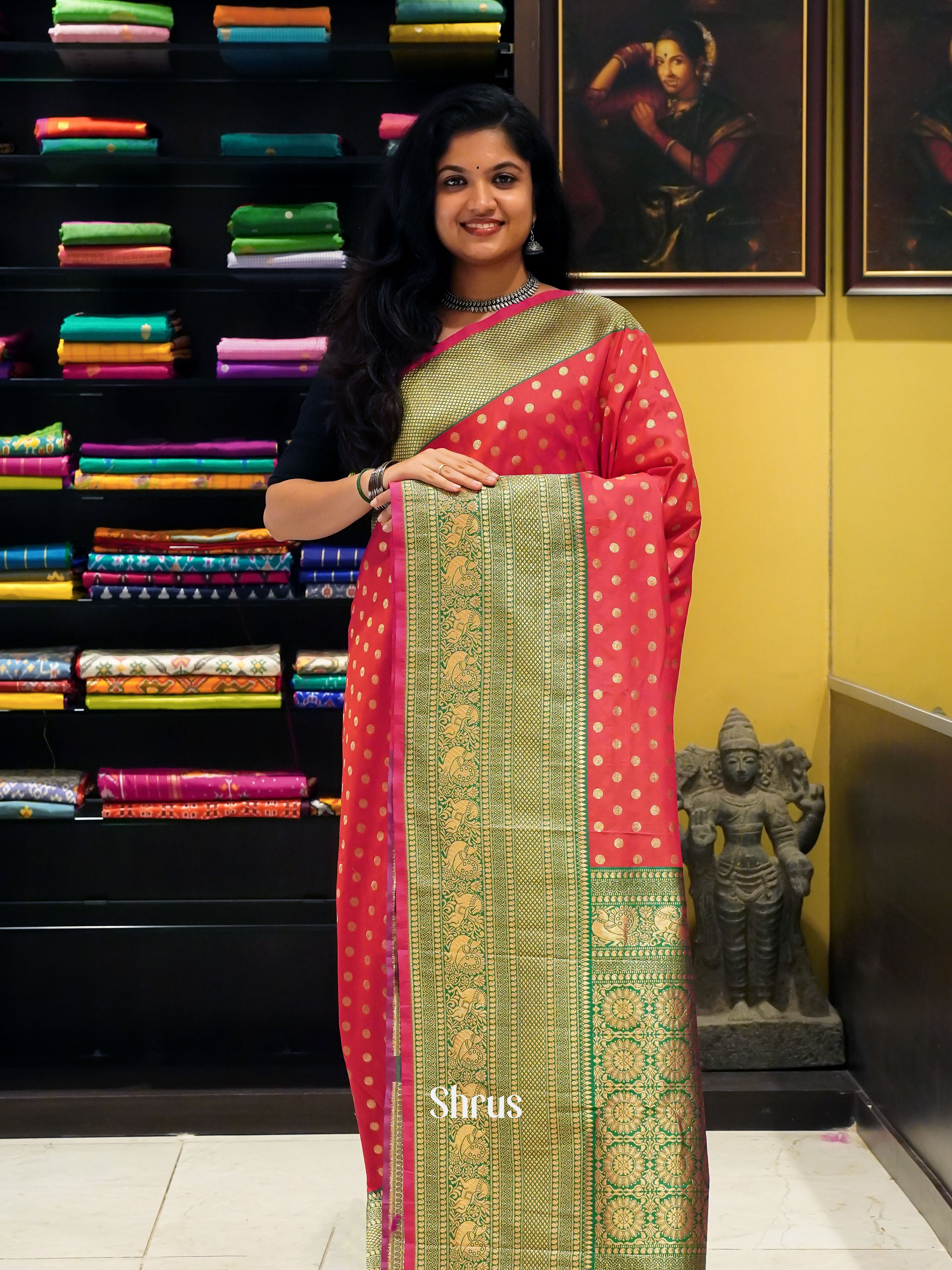 Pink & Green - Semi Kanchipuram Saree - Shop on ShrusEternity.com