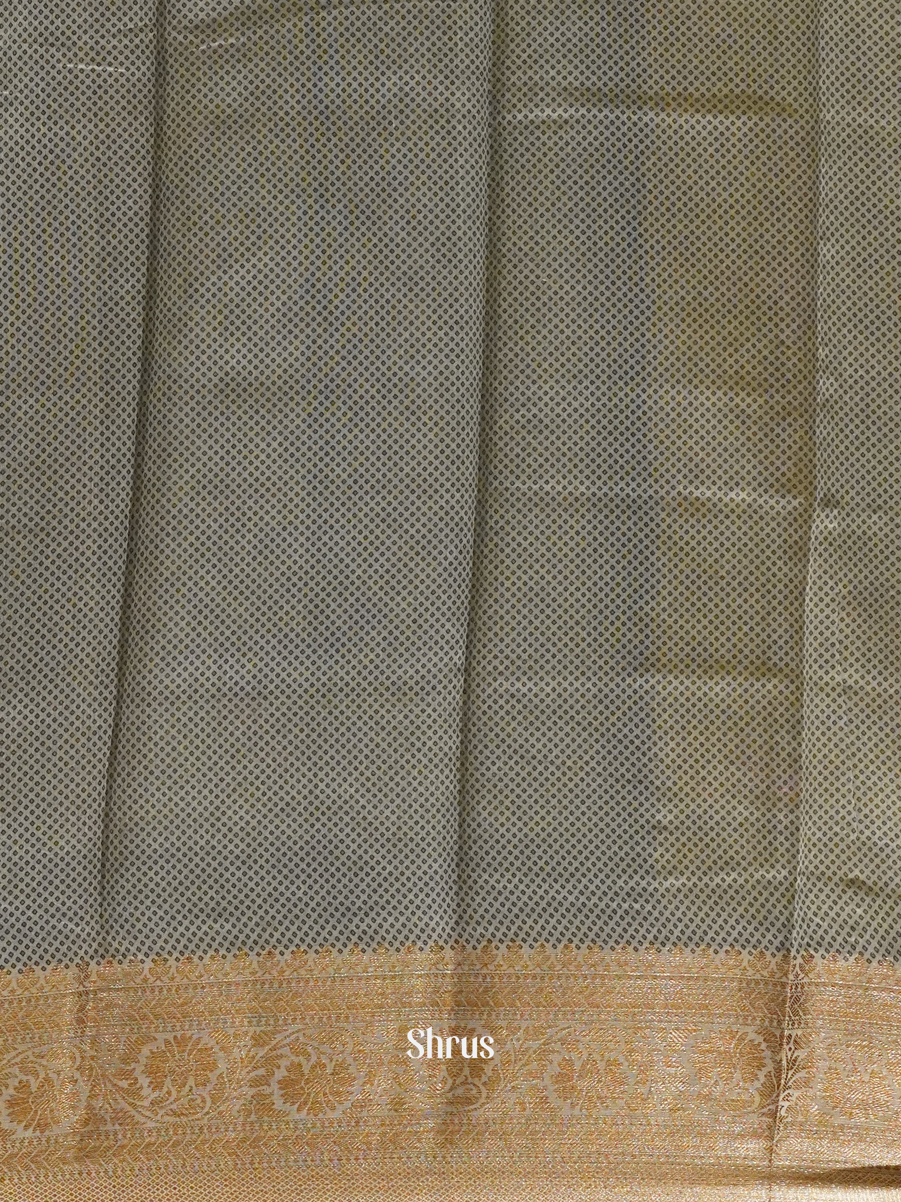 Army Green & Grey- Semi chanderi Saree - Shop on ShrusEternity.com