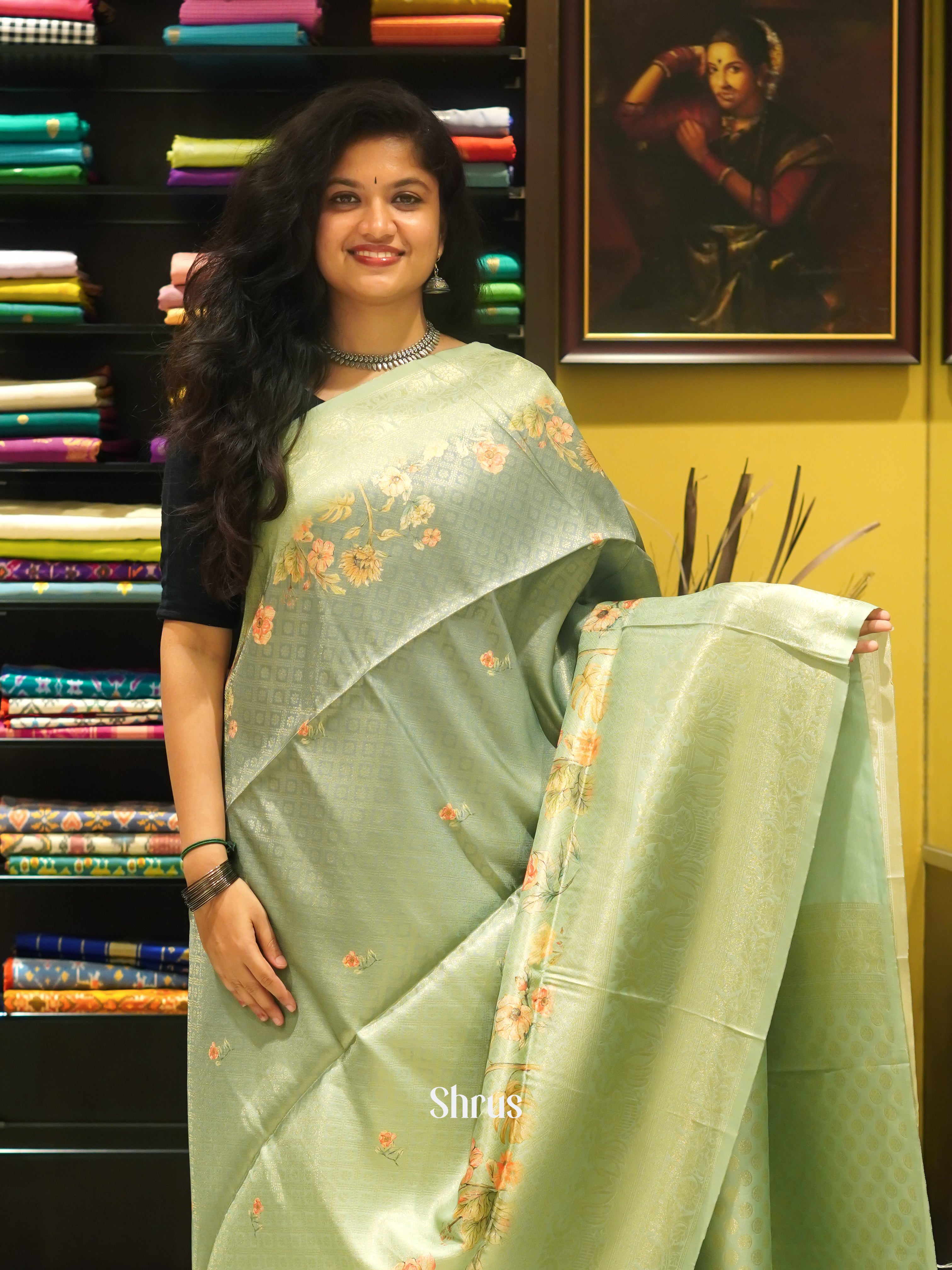 Pastel Green(Single Tone)- Semi Georgette Saree - Shop on ShrusEternity.com