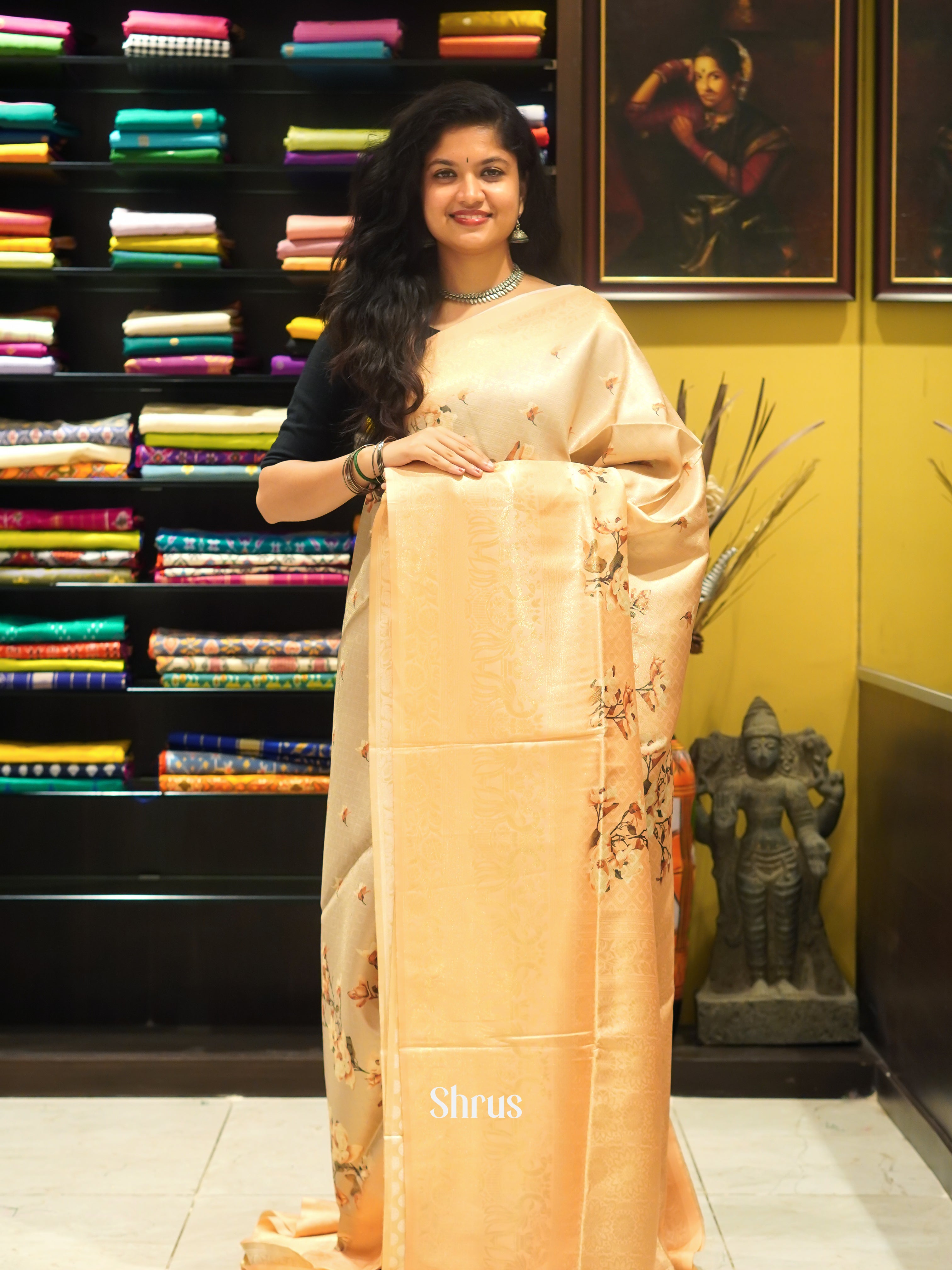 Peach& Grey - Semi Georgette Saree - Shop on ShrusEternity.com