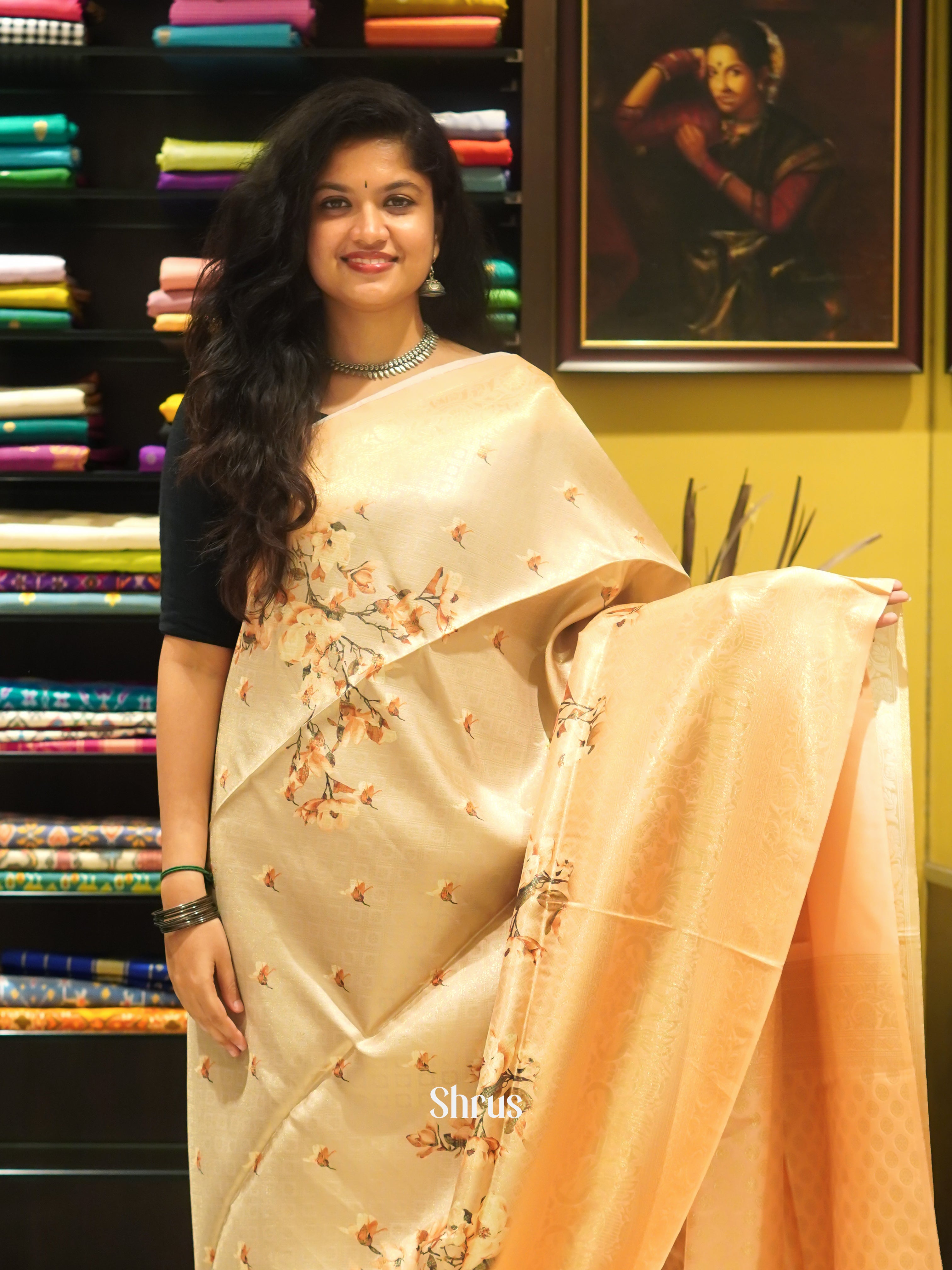 Peach& Grey - Semi Georgette Saree - Shop on ShrusEternity.com