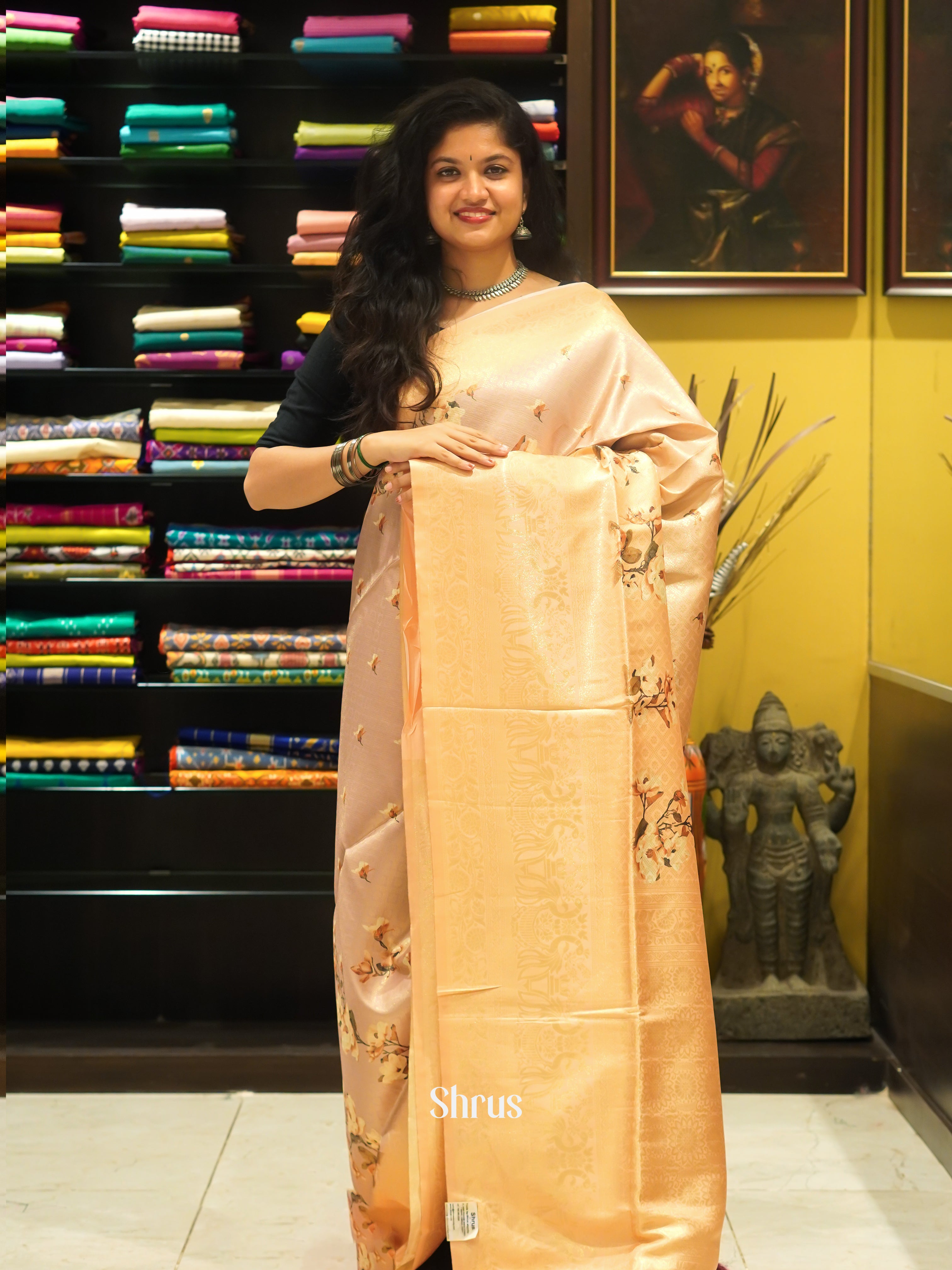 Peach & Mild Lavender - Semi Georgette Saree - Shop on ShrusEternity.com