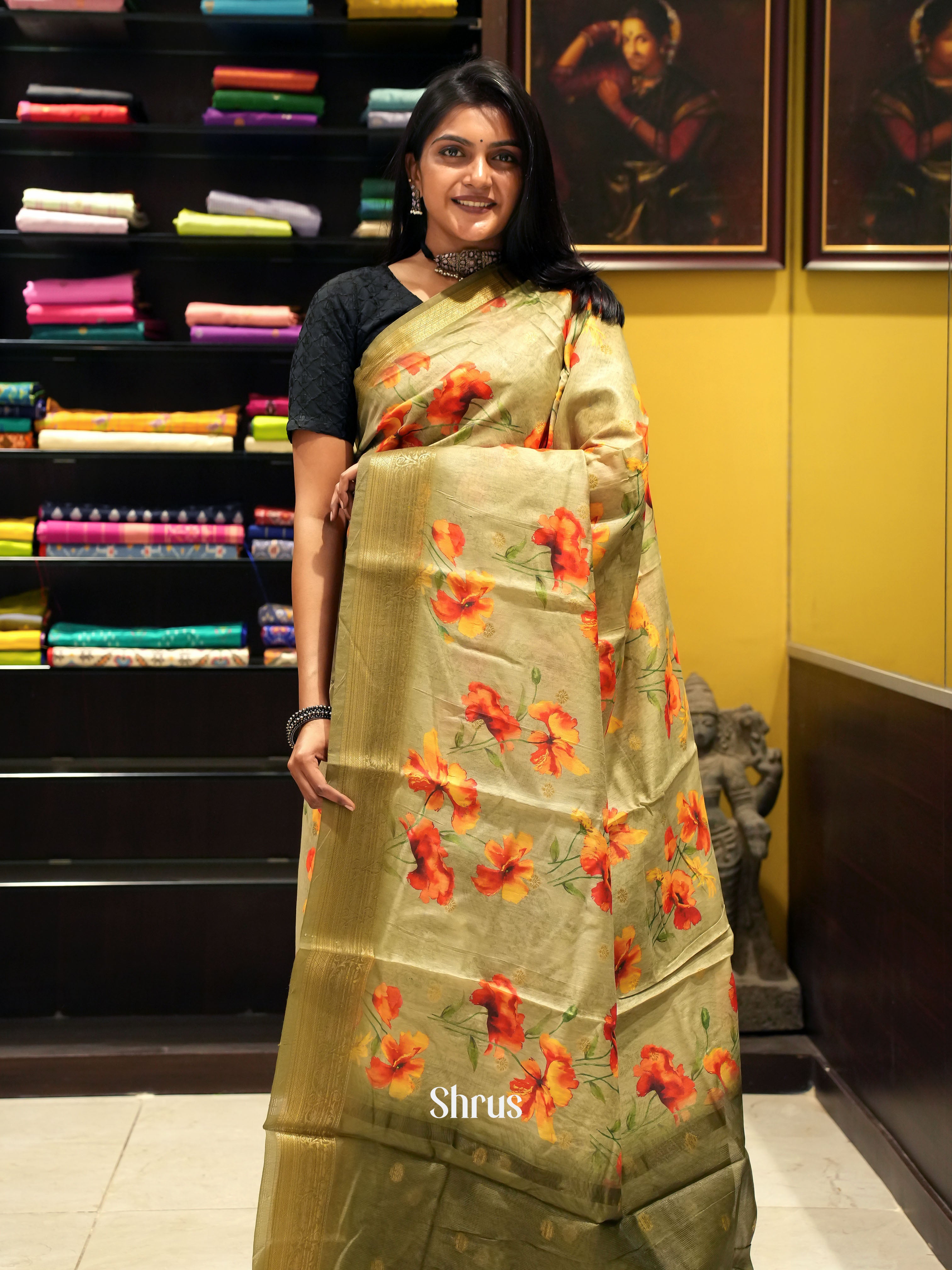Elachi Green(Single Tone)- Semi chanderi Saree - Shop on ShrusEternity.com