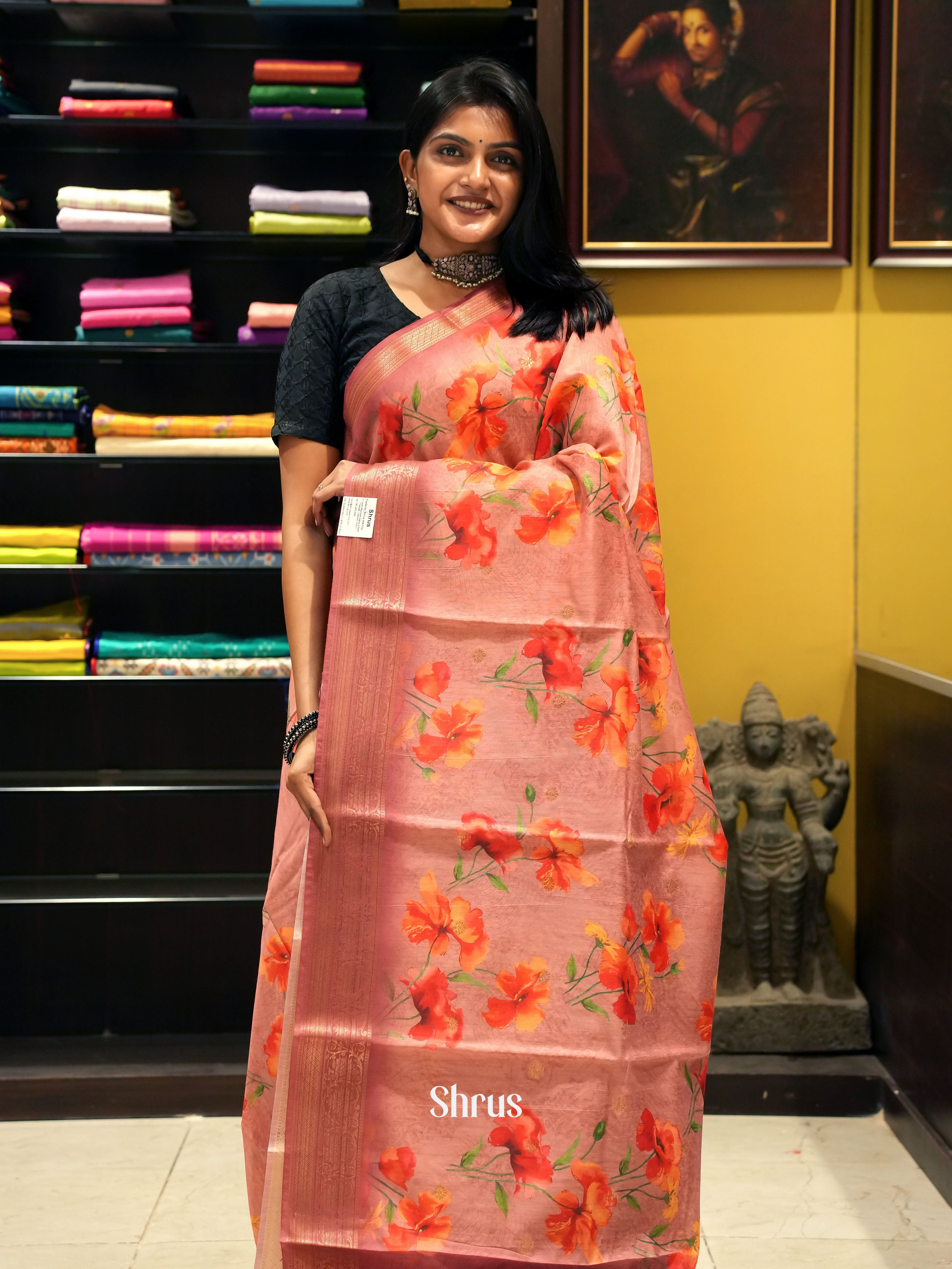 Brown & Maroon - Semi chanderi Saree - Shop on ShrusEternity.com