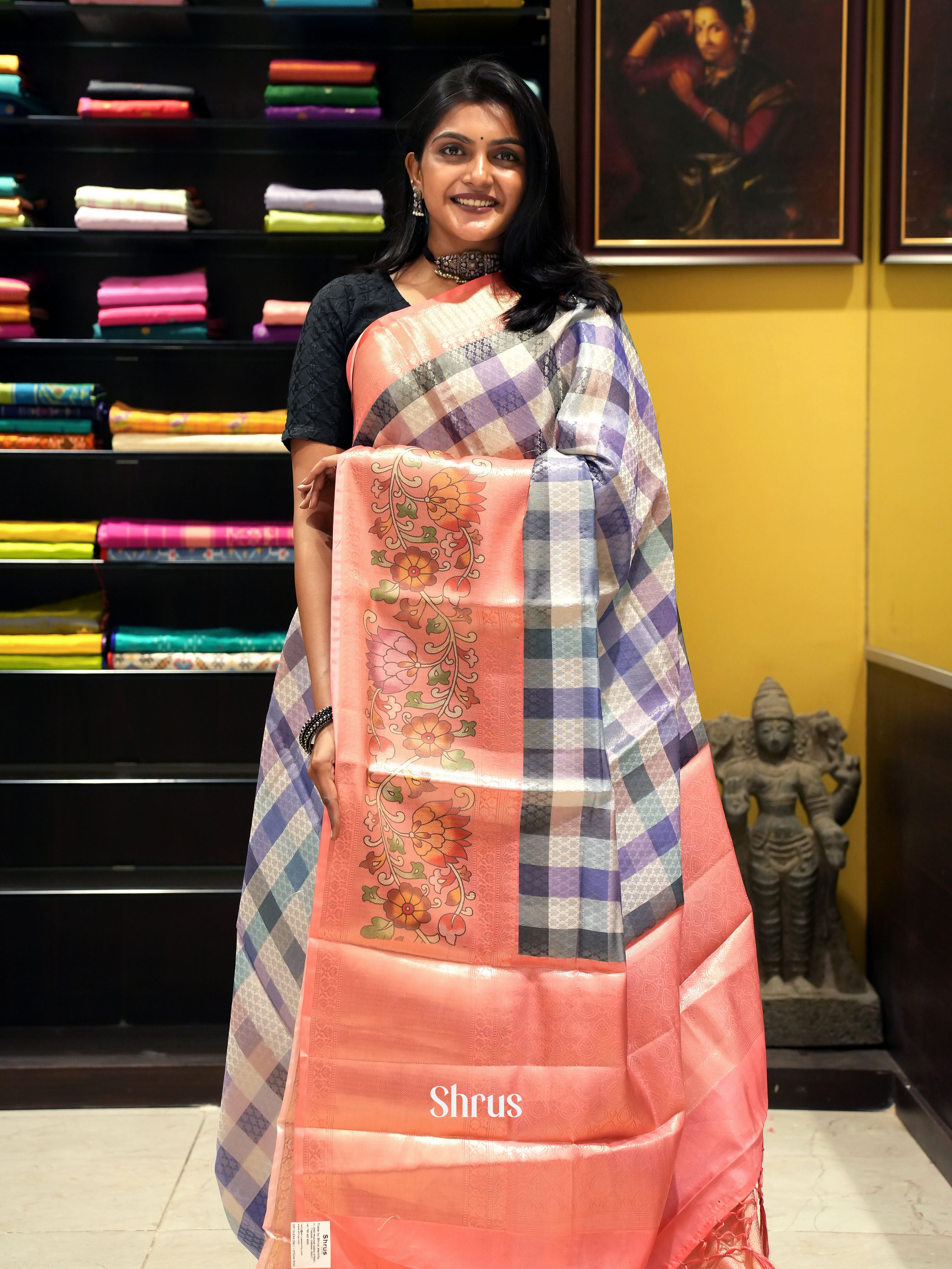 Purple & Pink - Semi Dupion Saree - Shop on ShrusEternity.com